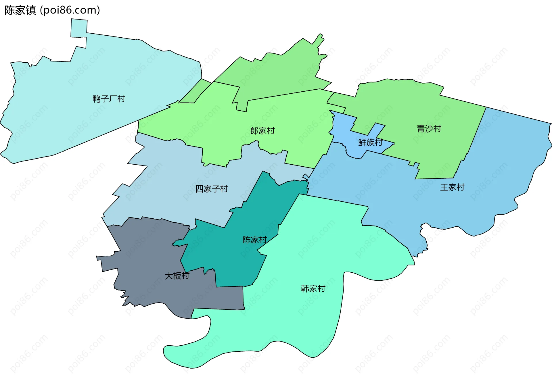 陈家镇边界地图(五级行政区划)
