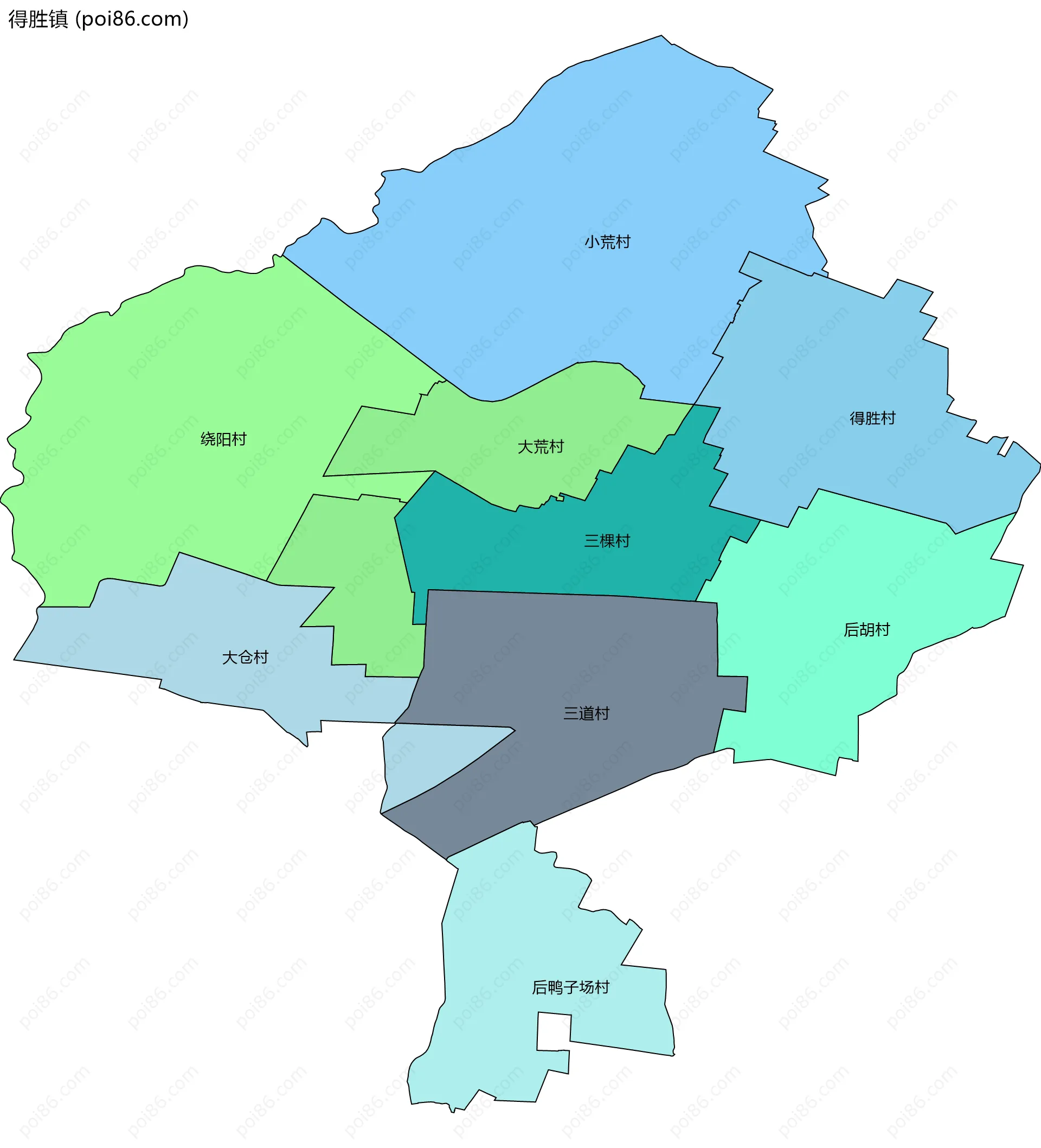 得胜镇边界地图(五级行政区划)
