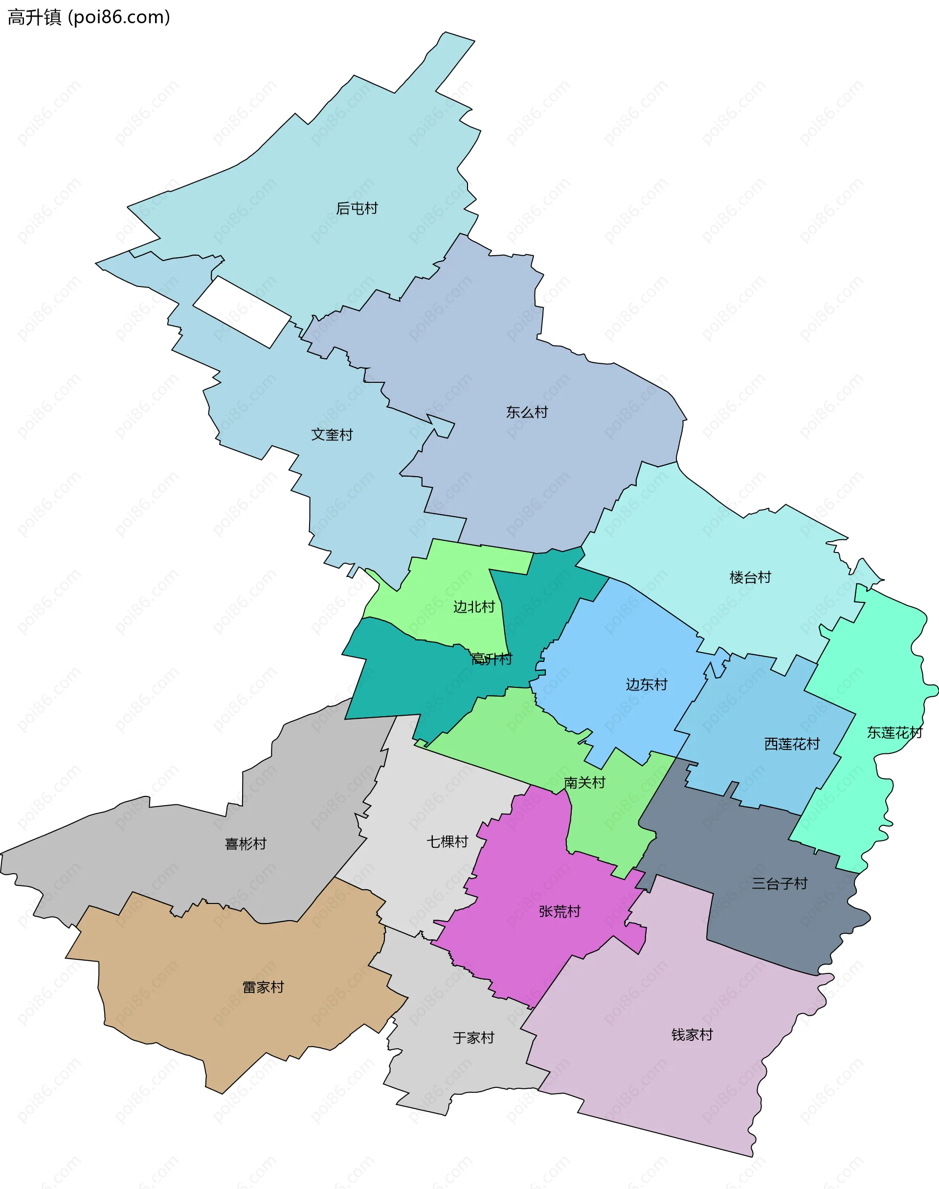 高升镇边界地图(五级行政区划)