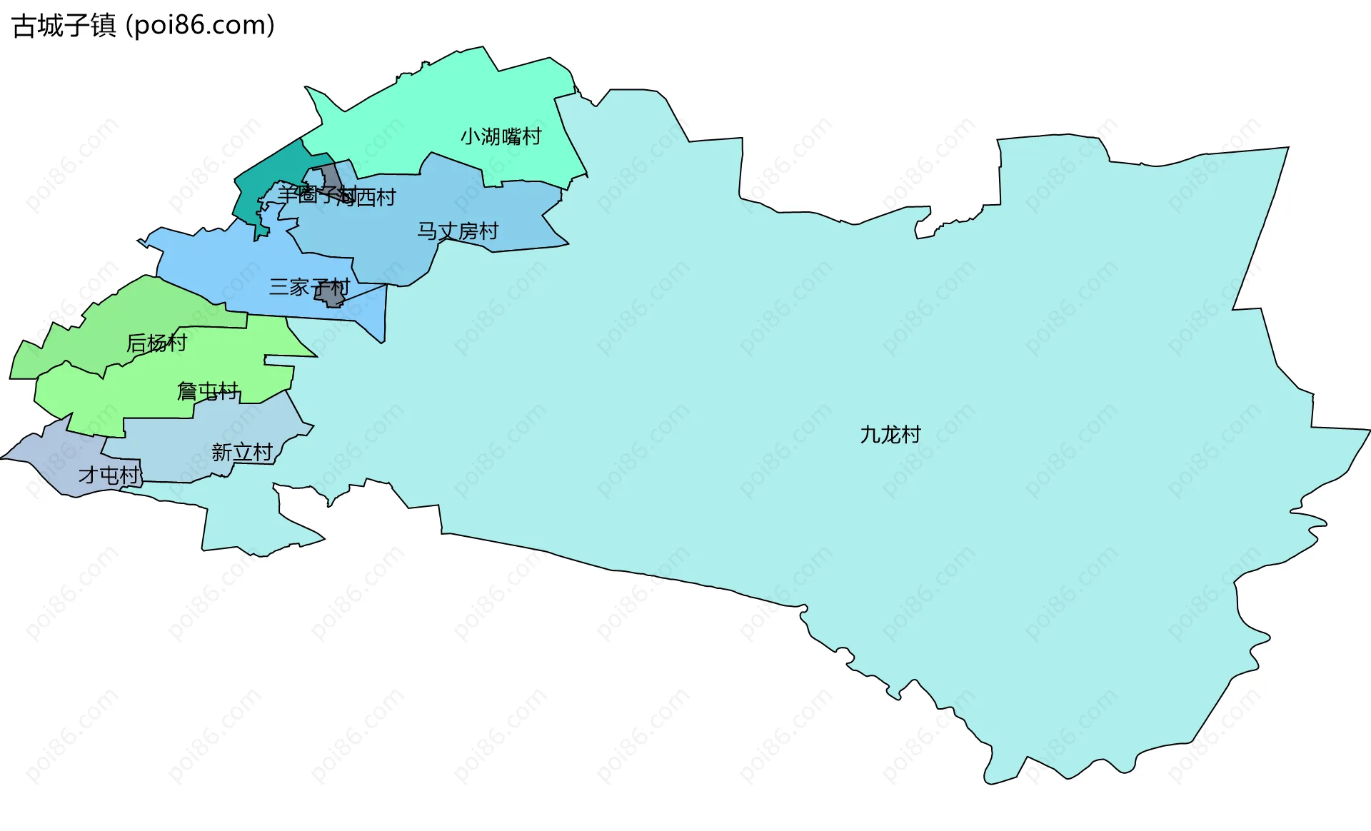 古城子镇边界地图(五级行政区划)