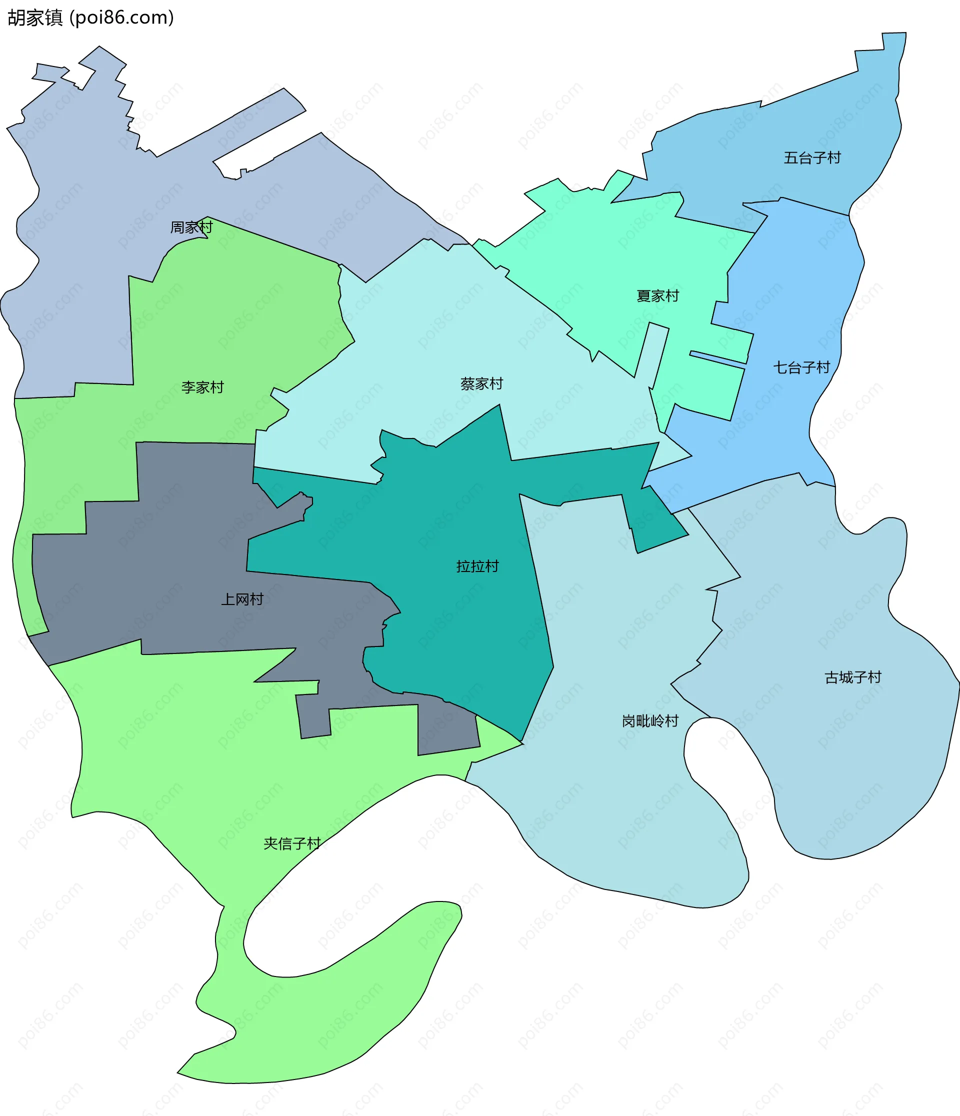 胡家镇边界地图(五级行政区划)