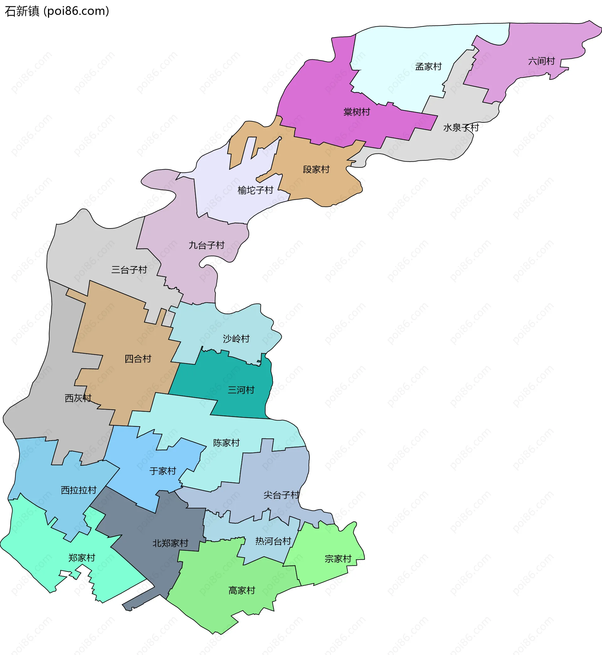 石新镇边界地图(五级行政区划)