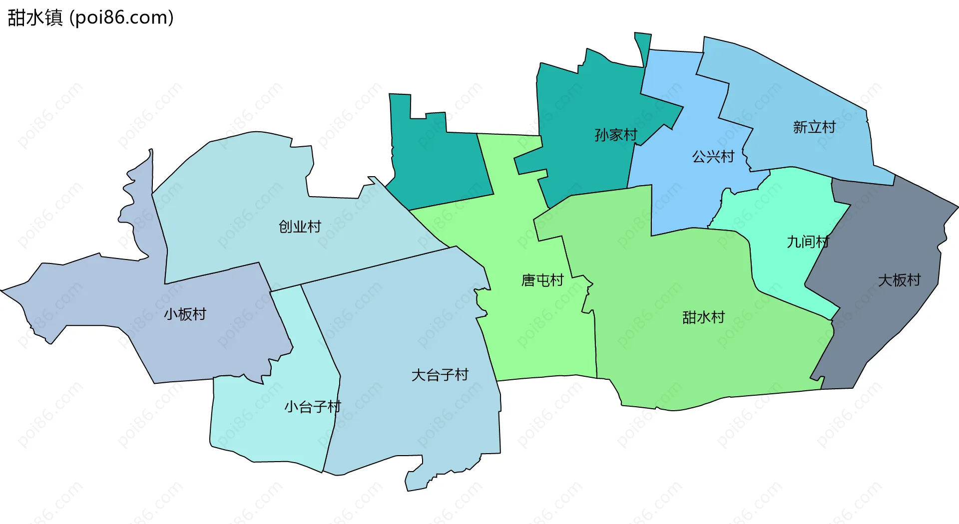 甜水镇边界地图(五级行政区划)