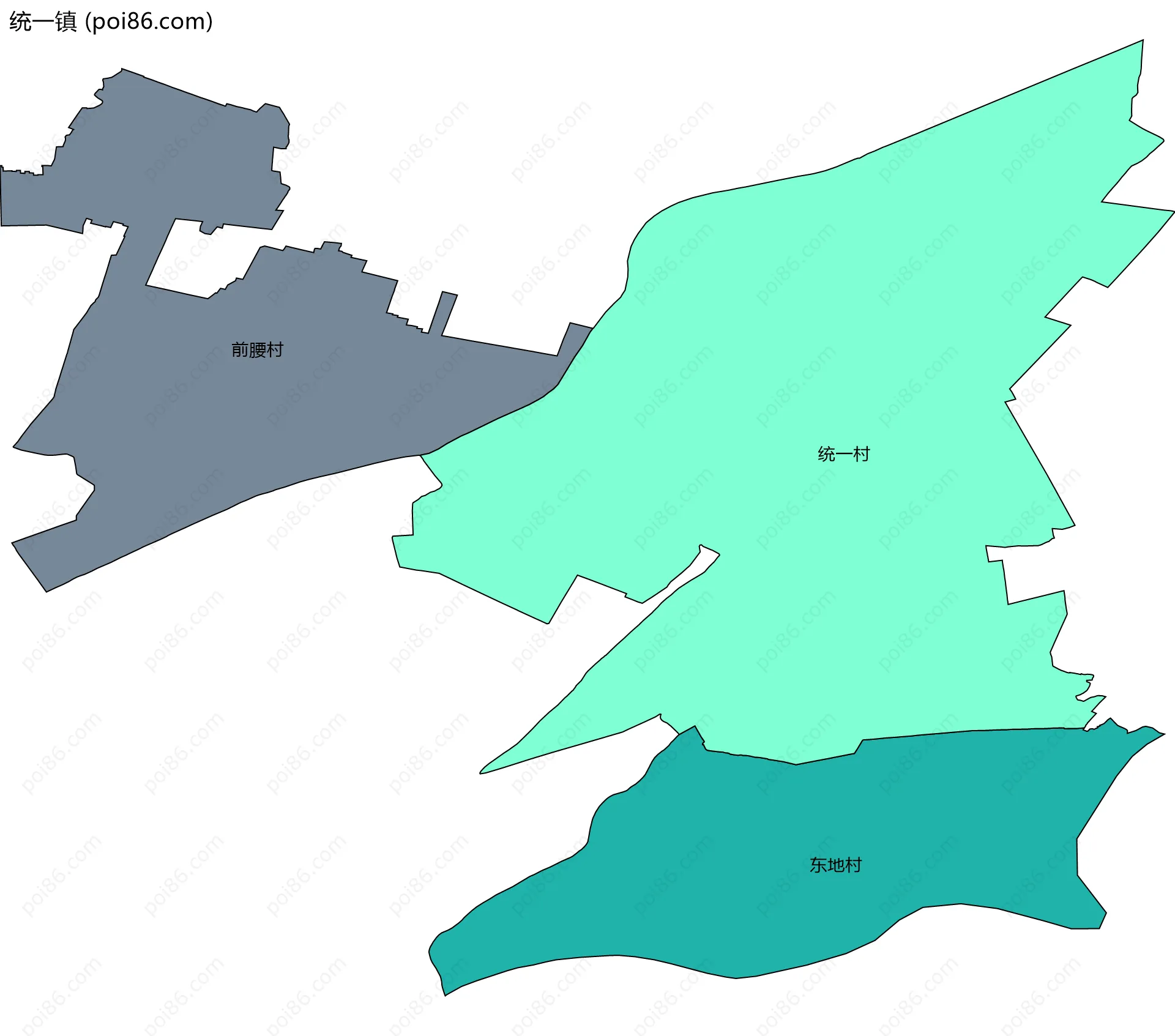 统一镇边界地图(五级行政区划)