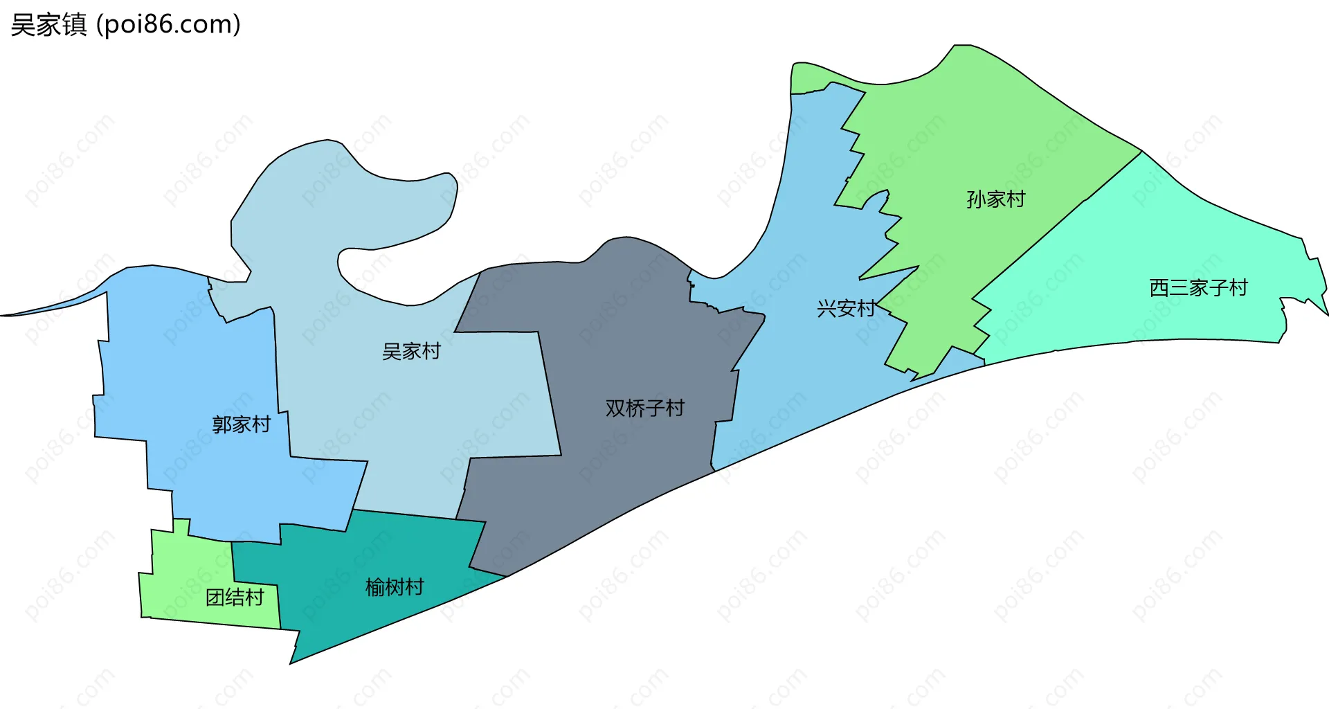 吴家镇边界地图(五级行政区划)