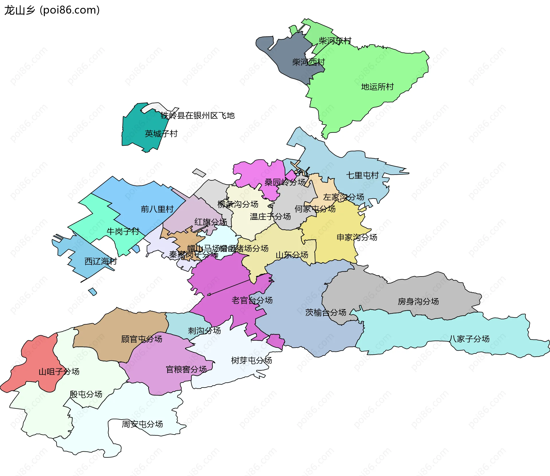 龙山乡边界地图(五级行政区划)
