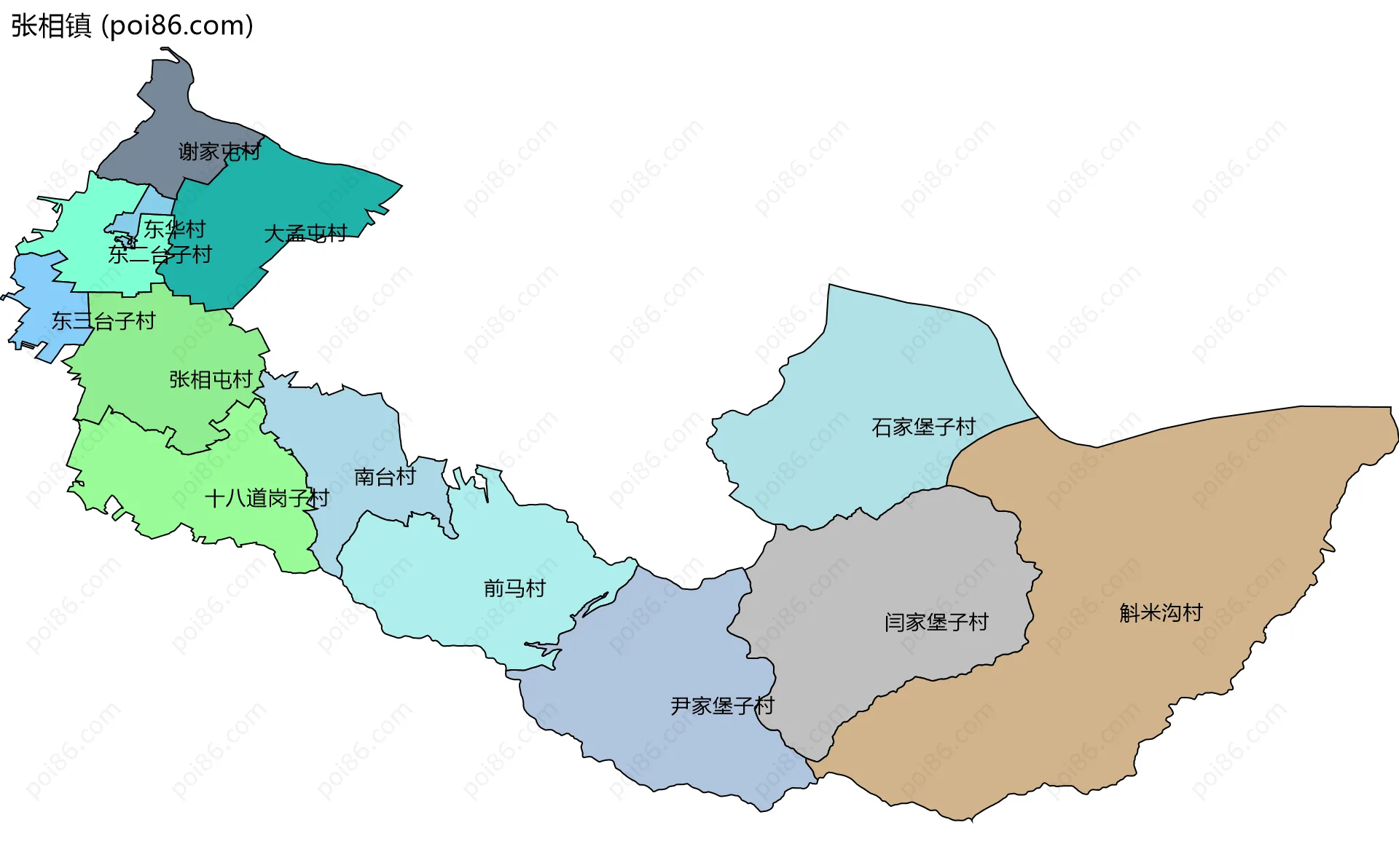 张相镇边界地图(五级行政区划)