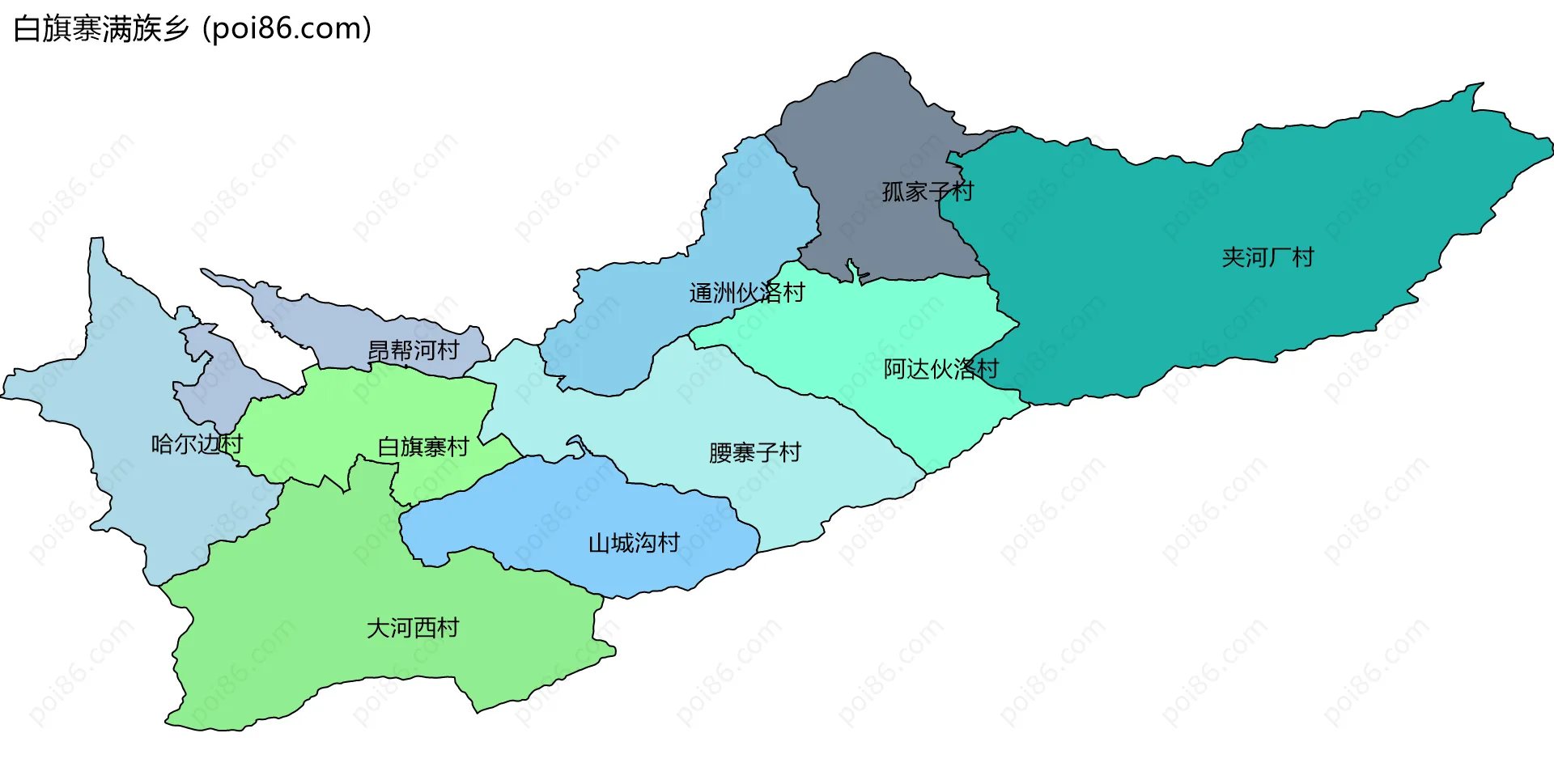 白旗寨满族乡边界地图(五级行政区划)
