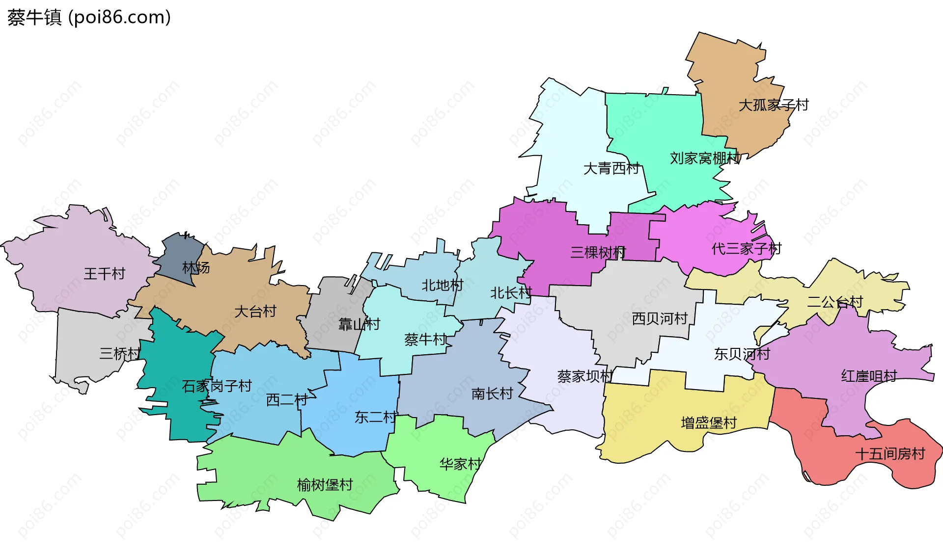 蔡牛镇边界地图(五级行政区划)