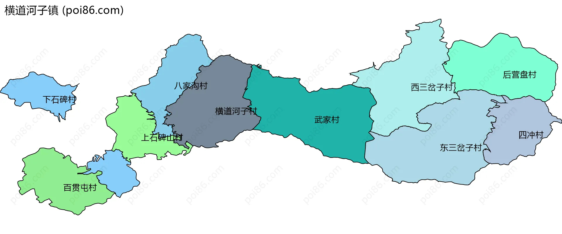 横道河子镇边界地图(五级行政区划)