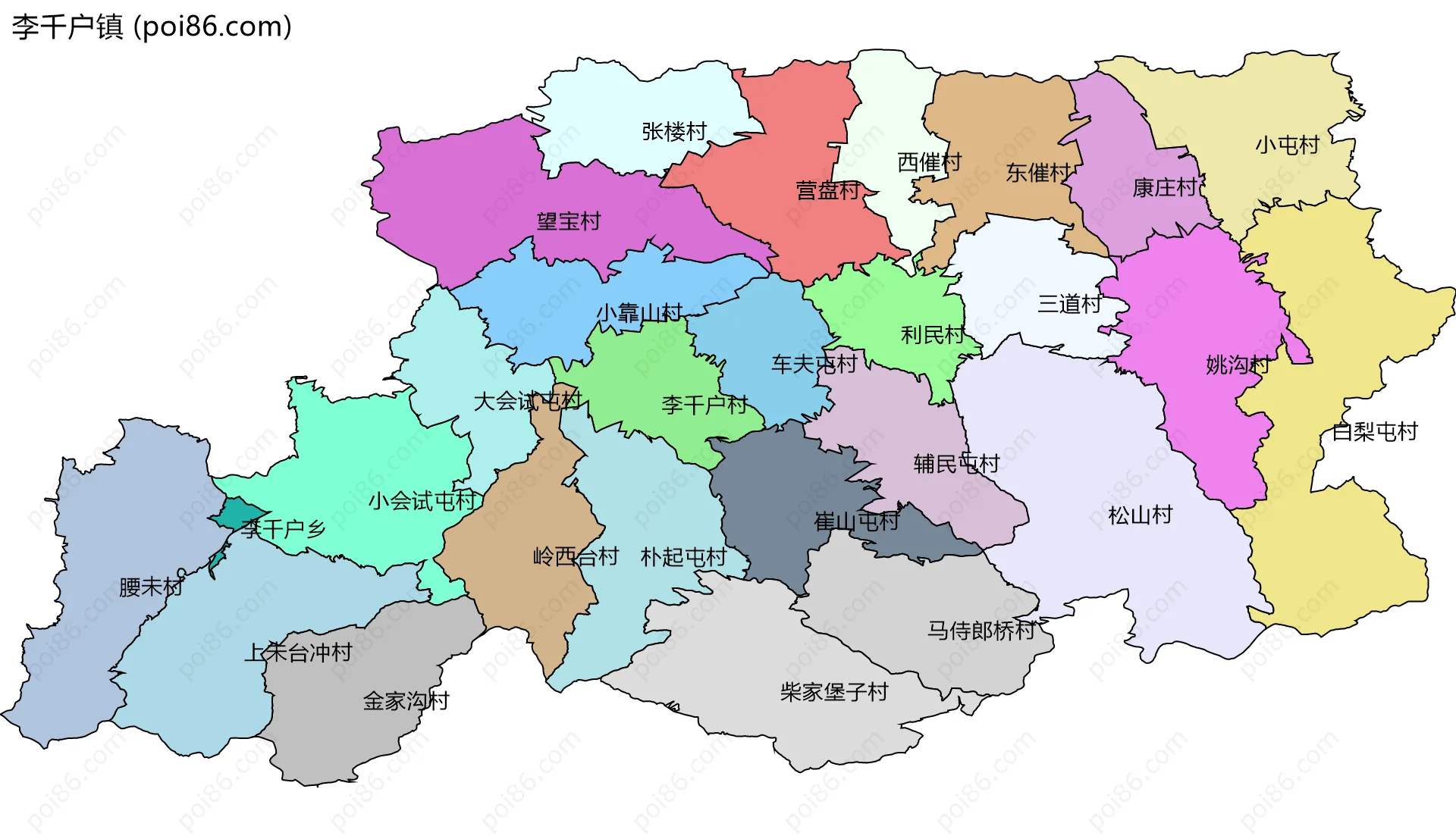 李千户镇边界地图(五级行政区划)