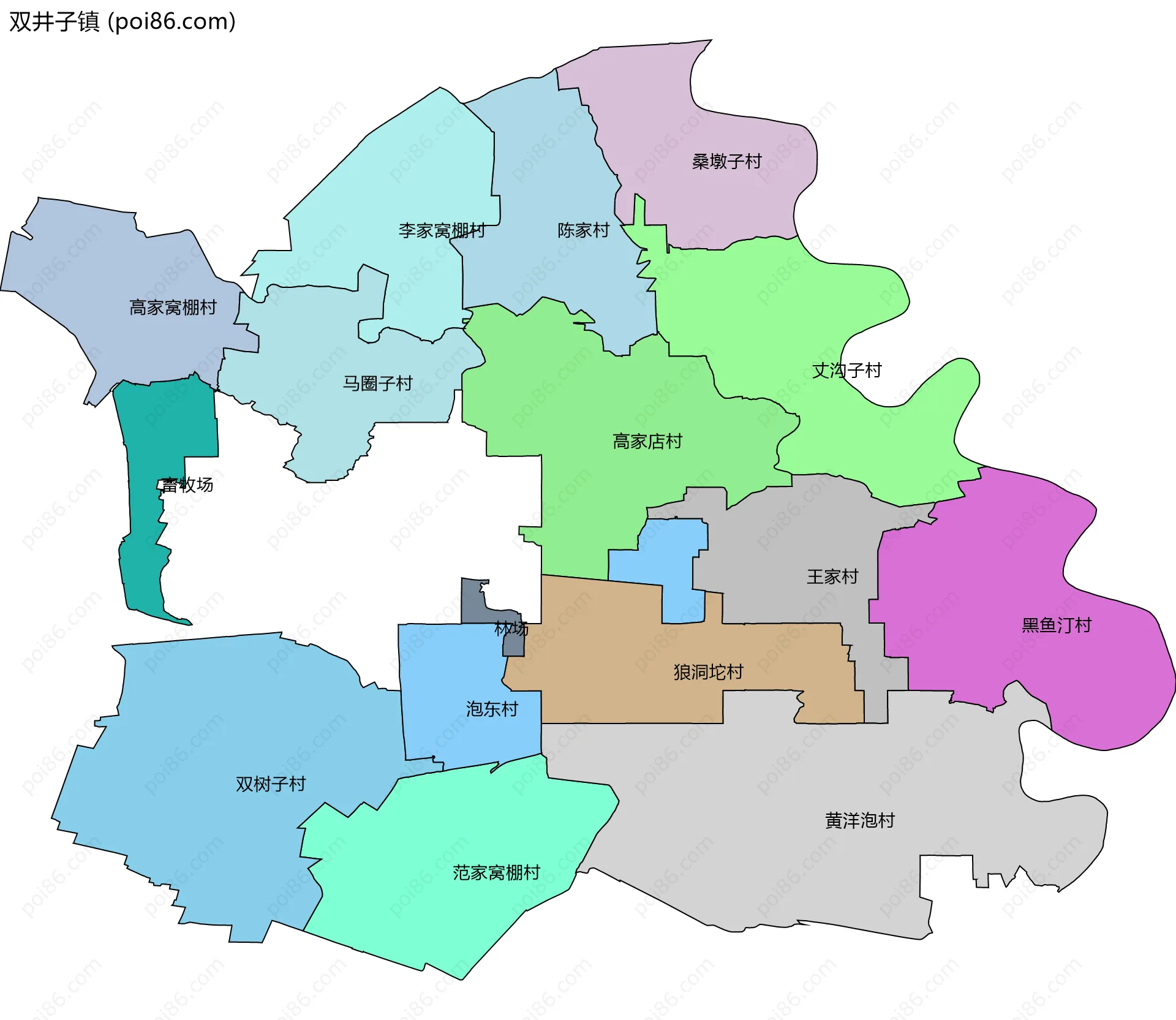 双井子镇边界地图(五级行政区划)
