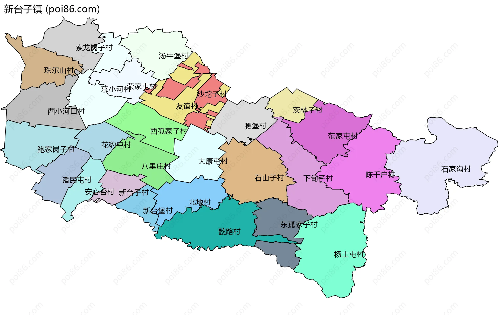 新台子镇边界地图(五级行政区划)