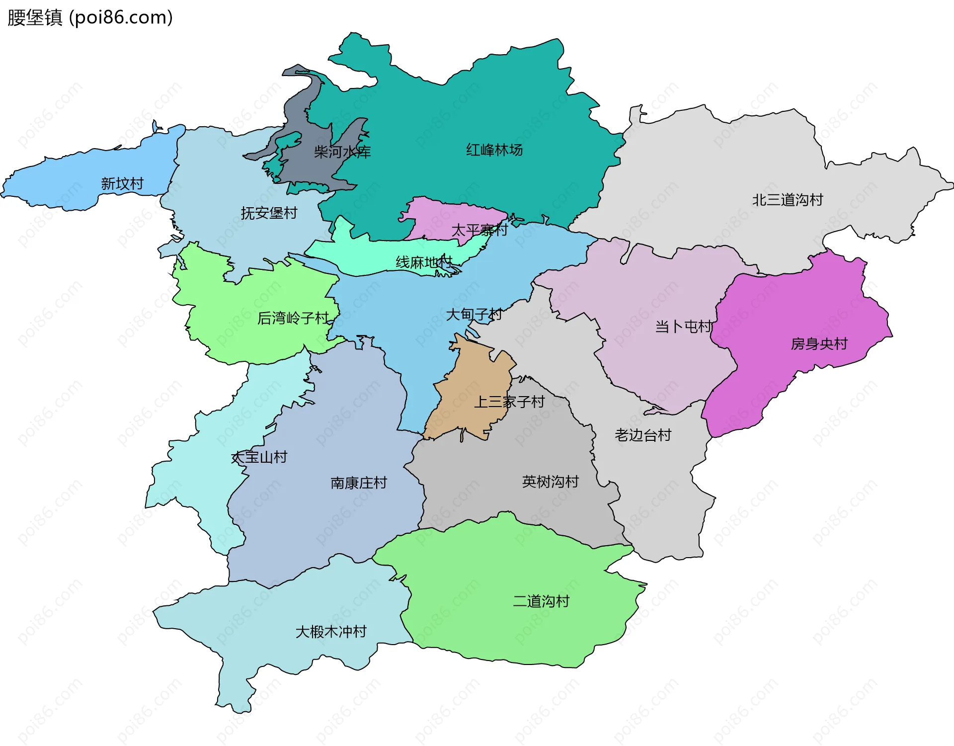 腰堡镇边界地图(五级行政区划)