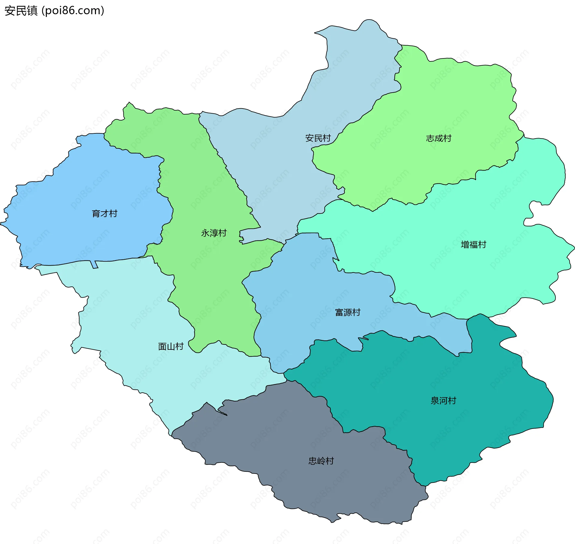 安民镇边界地图(五级行政区划)