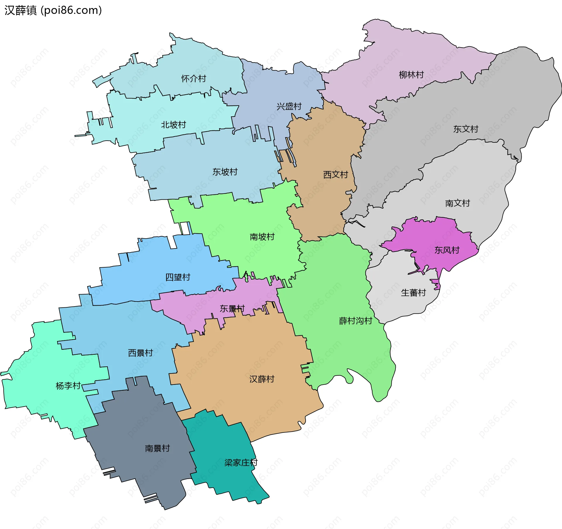 汉薛镇边界地图(五级行政区划)