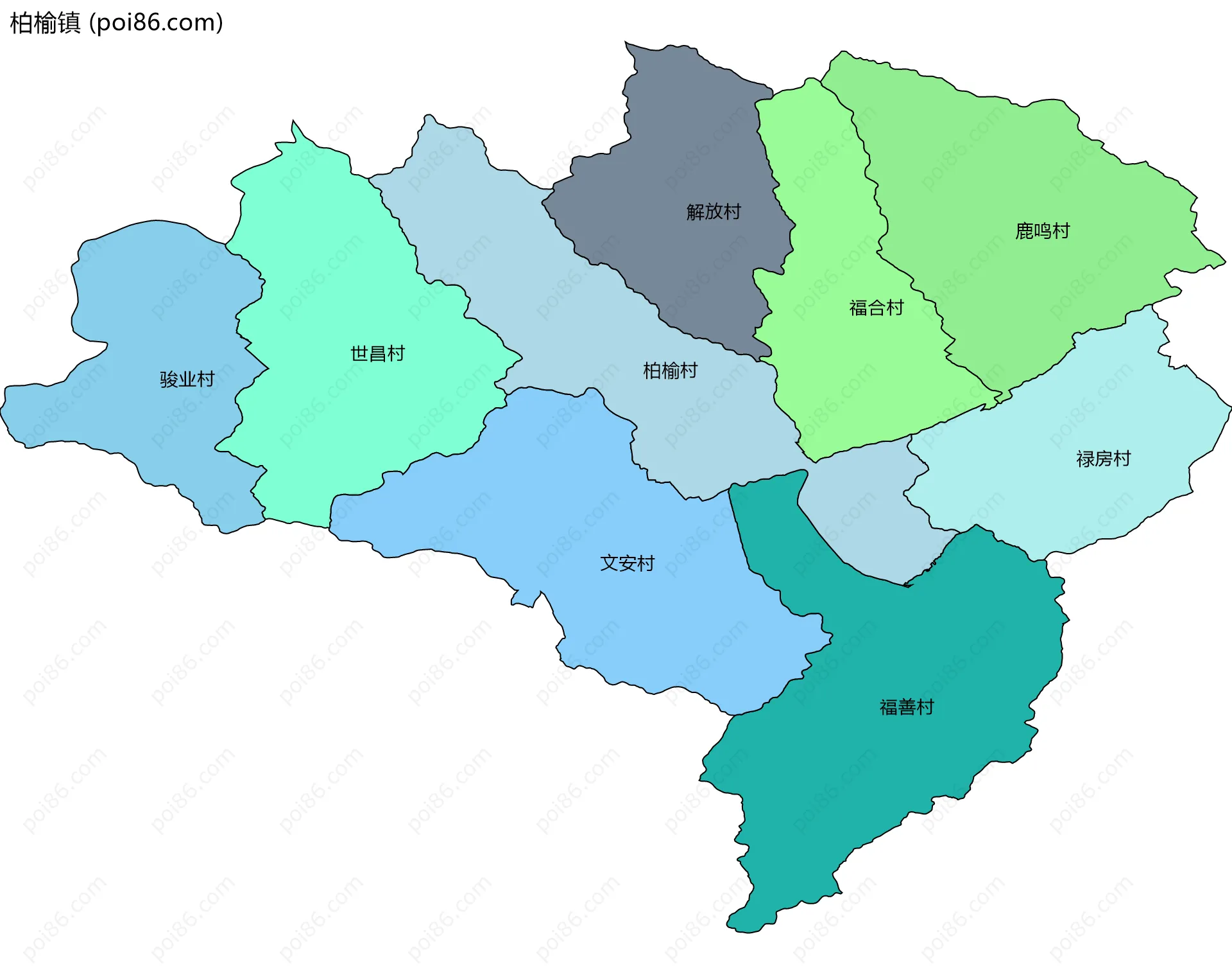 柏榆镇边界地图(五级行政区划)