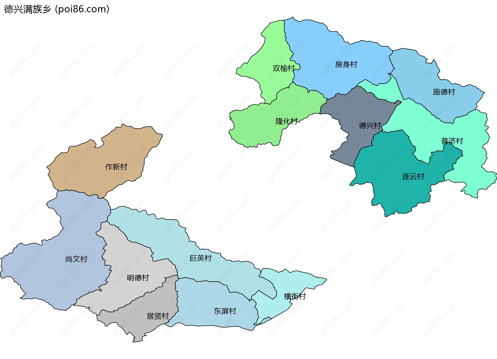 德兴满族乡边界地图(五级行政区划)