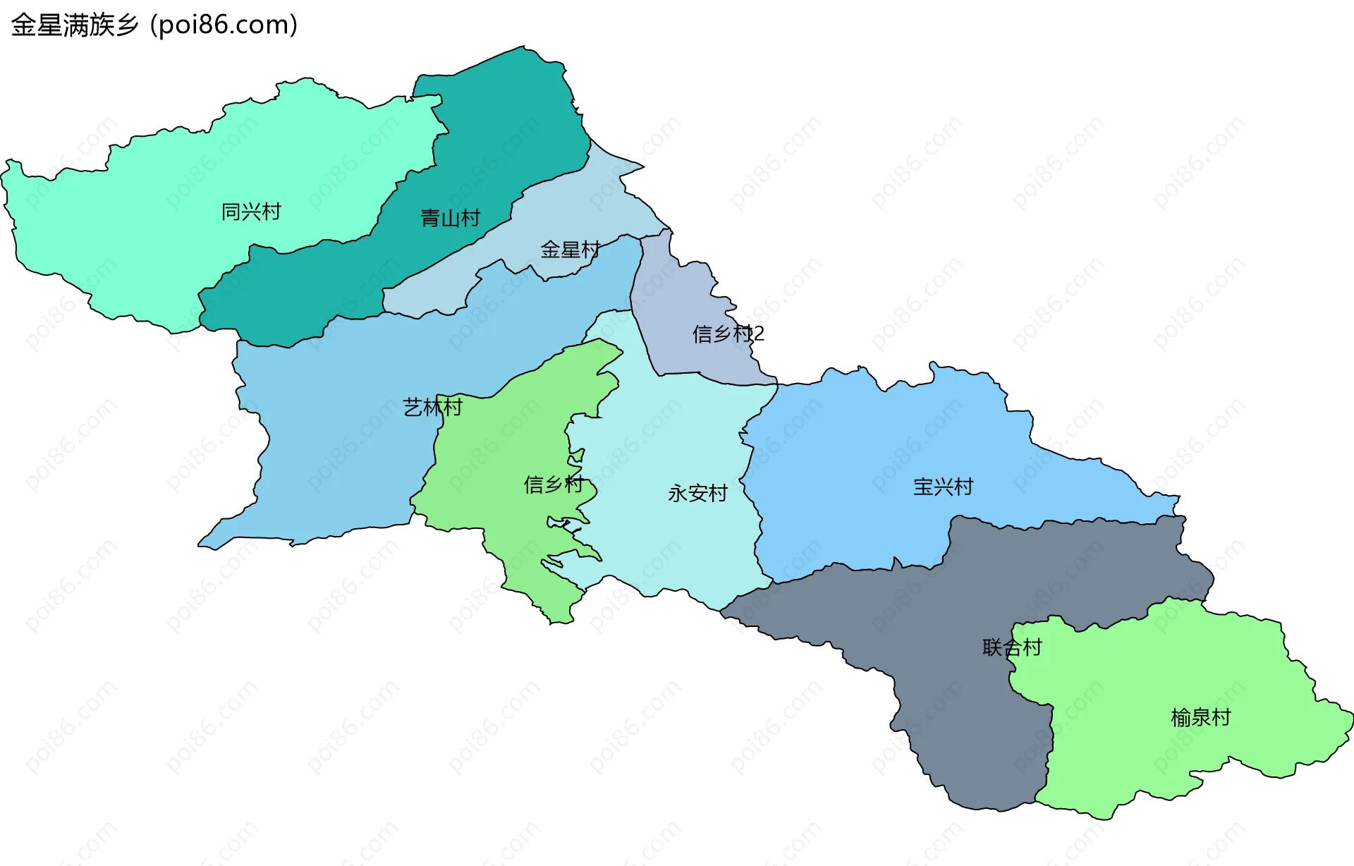 金星满族乡边界地图(五级行政区划)