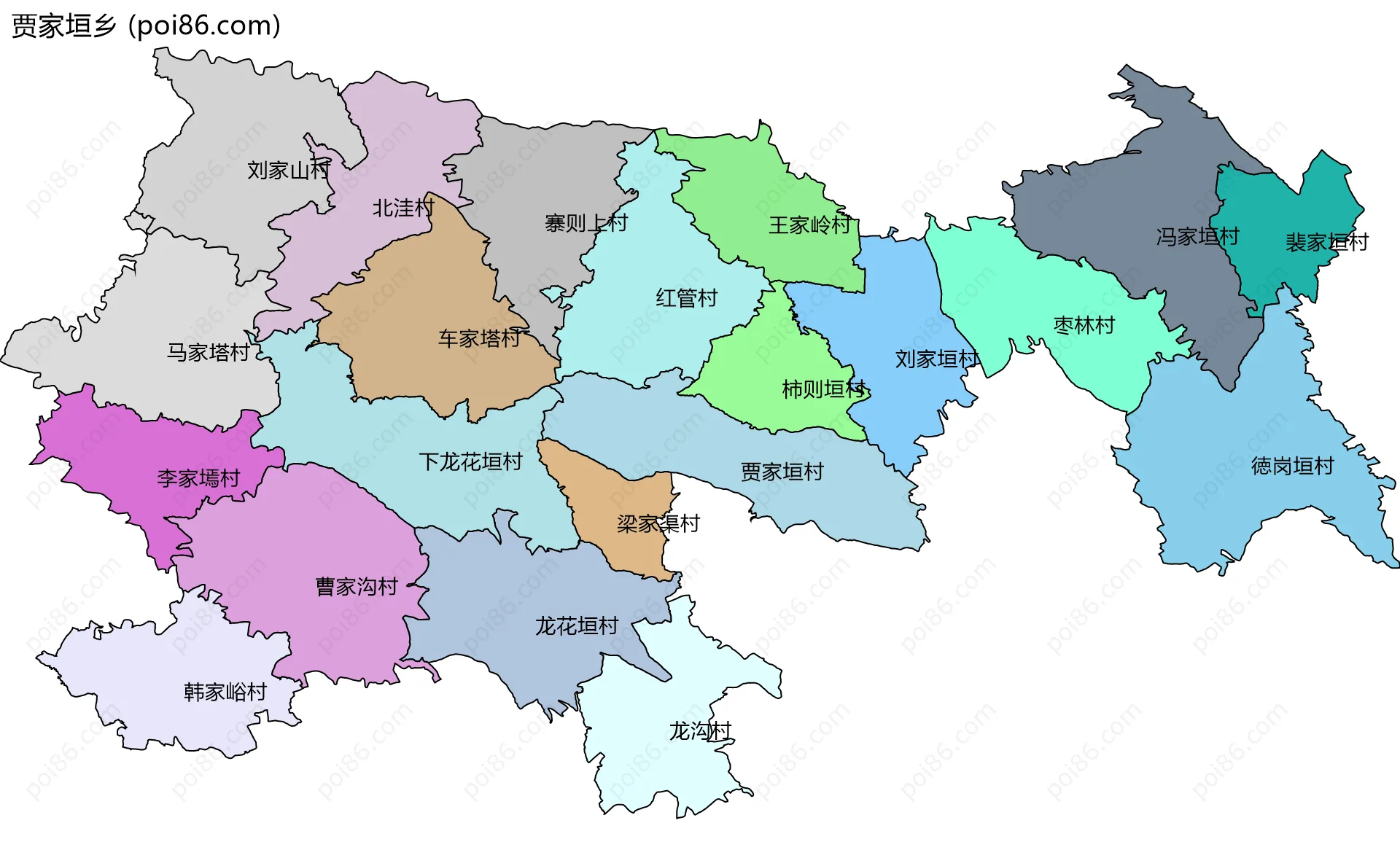 贾家垣乡边界地图(五级行政区划)