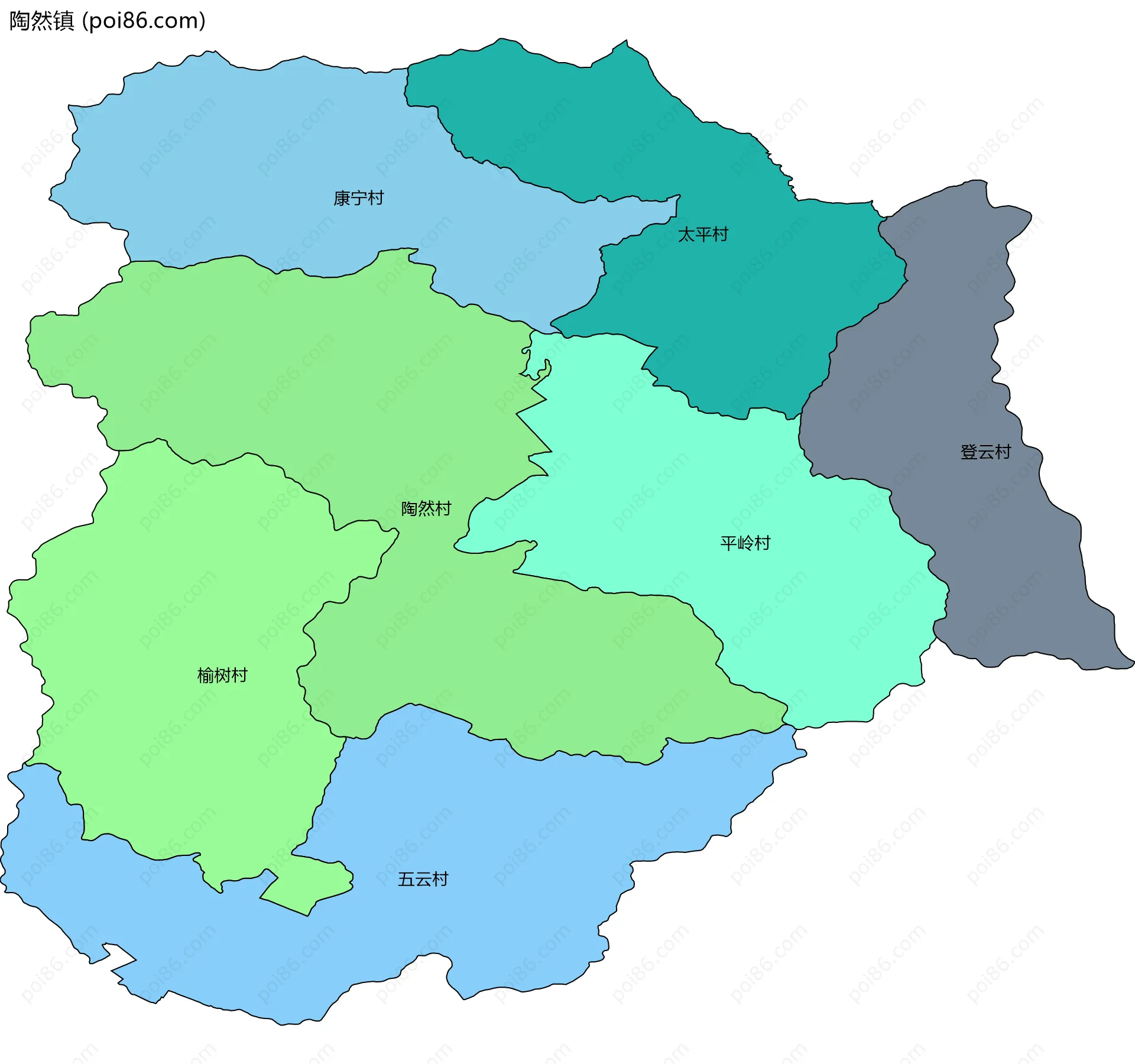 陶然镇边界地图(五级行政区划)