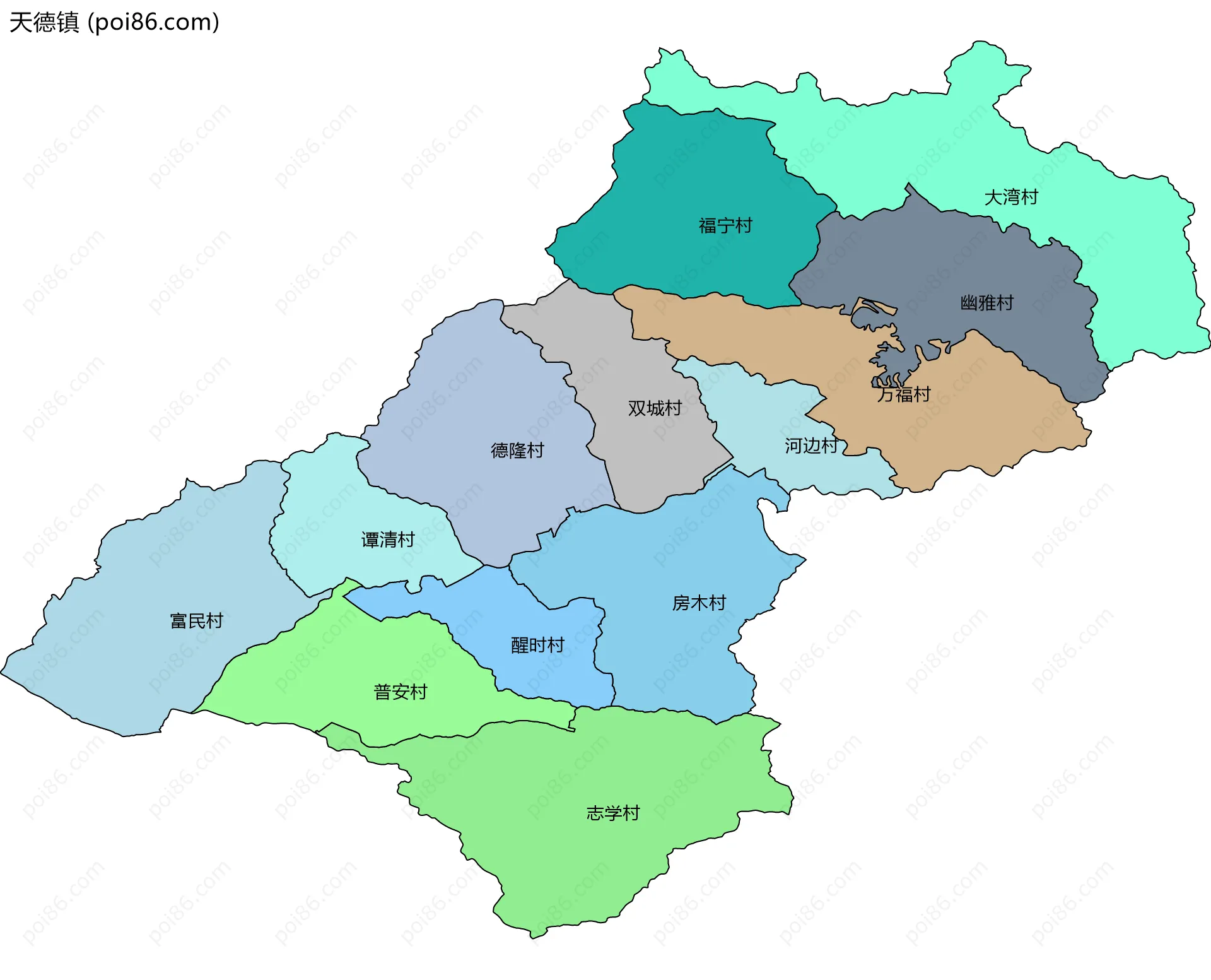 天德镇边界地图(五级行政区划)