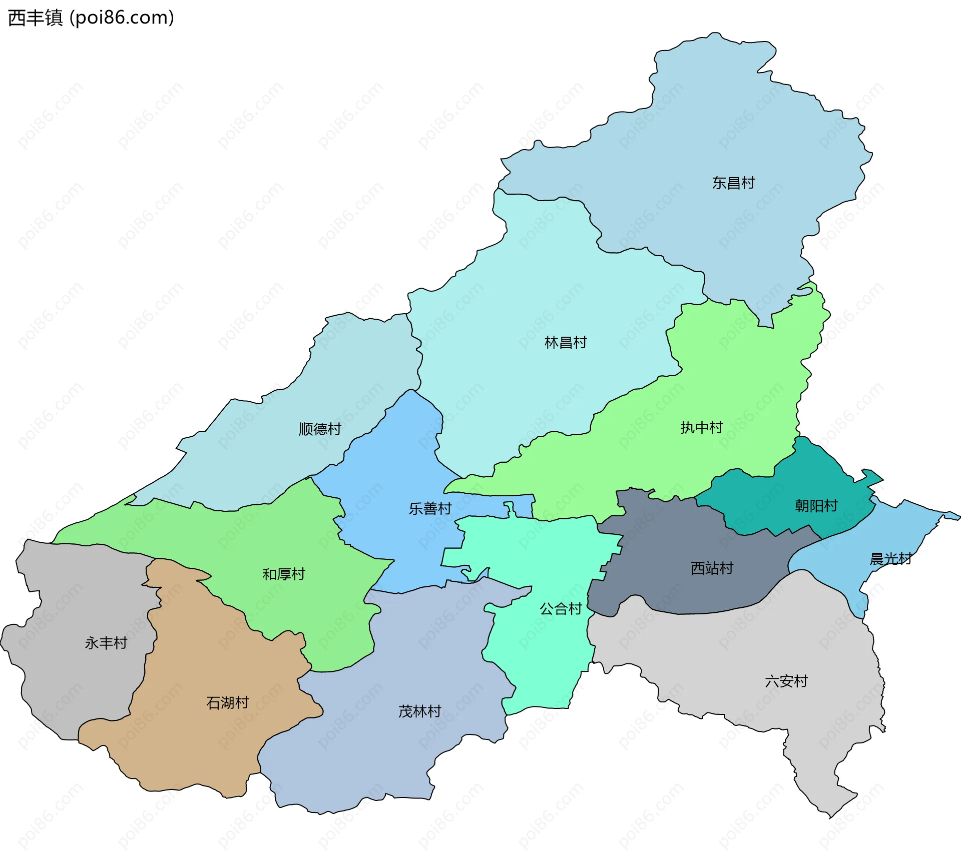 西丰镇边界地图(五级行政区划)
