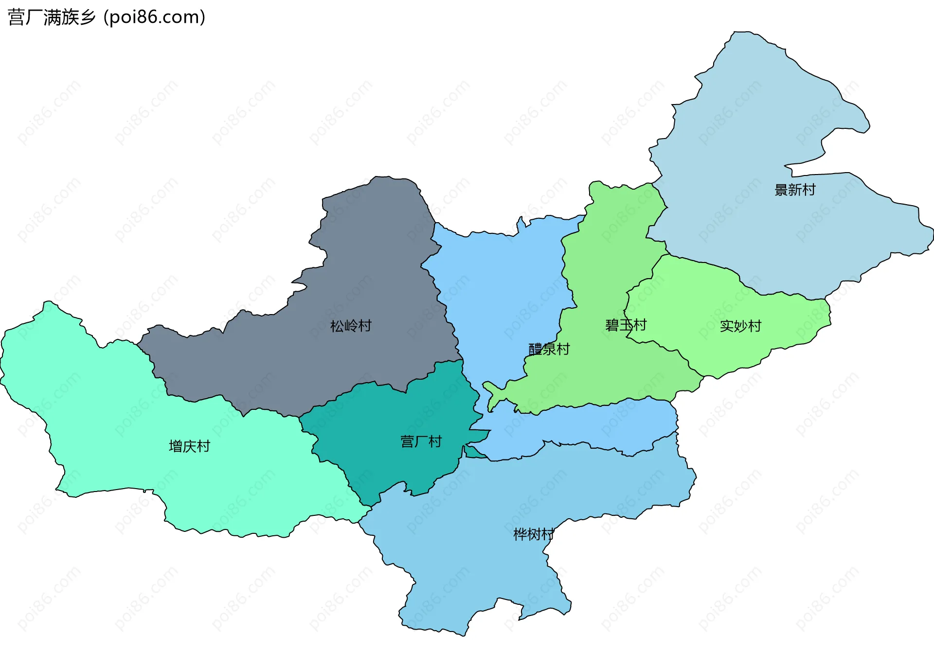 营厂满族乡边界地图(五级行政区划)