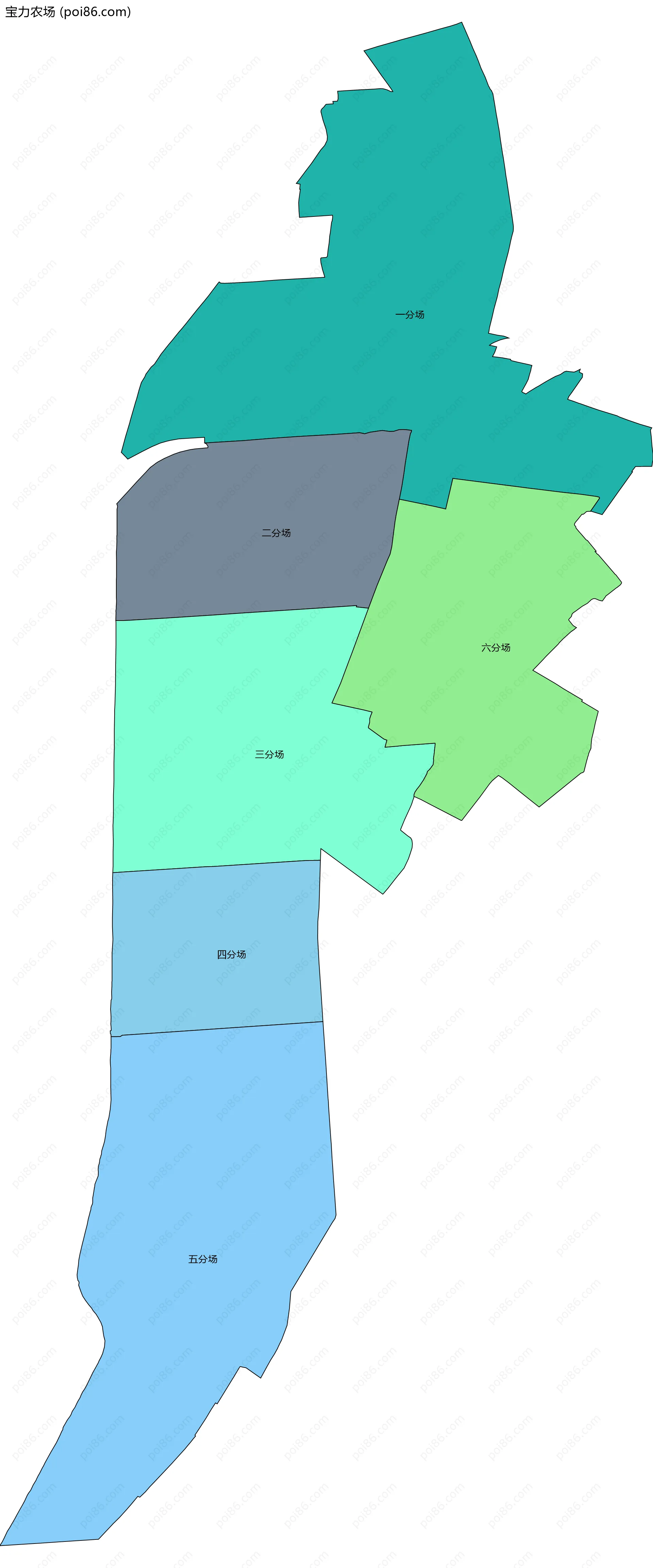 宝力农场边界地图(五级行政区划)