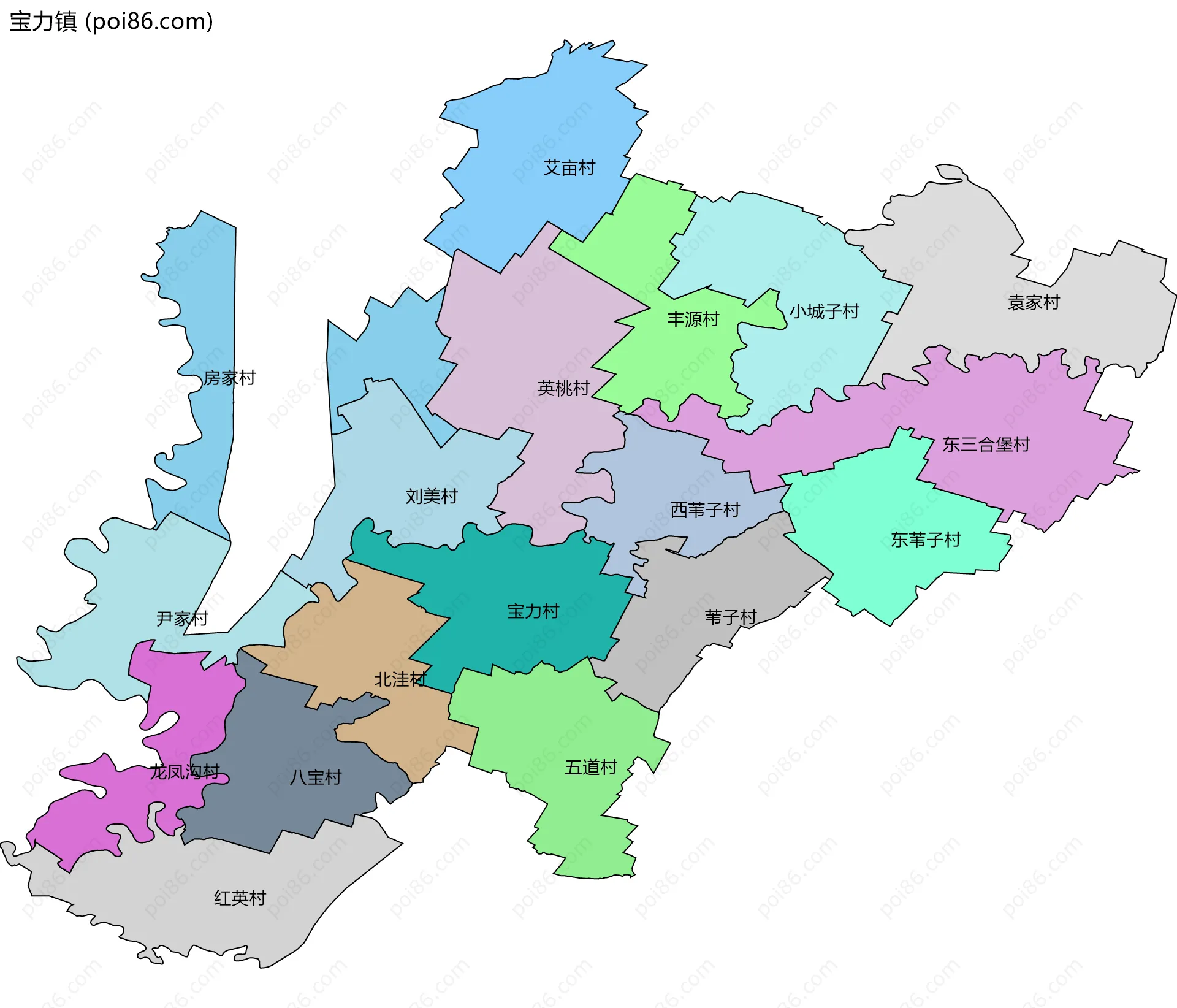 宝力镇边界地图(五级行政区划)