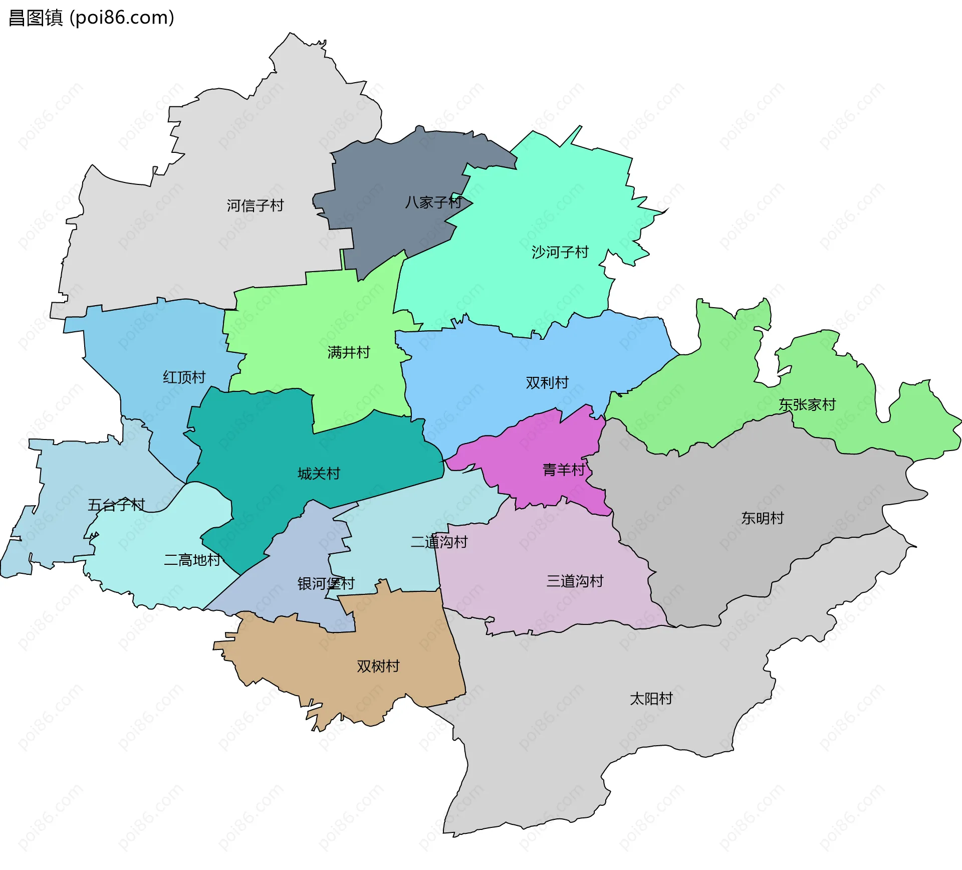 昌图镇边界地图(五级行政区划)