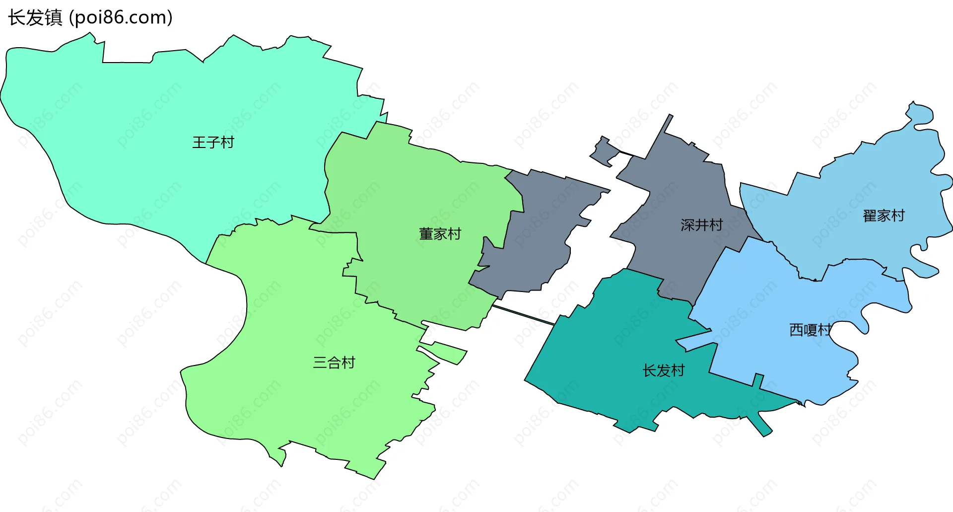 长发镇边界地图(五级行政区划)