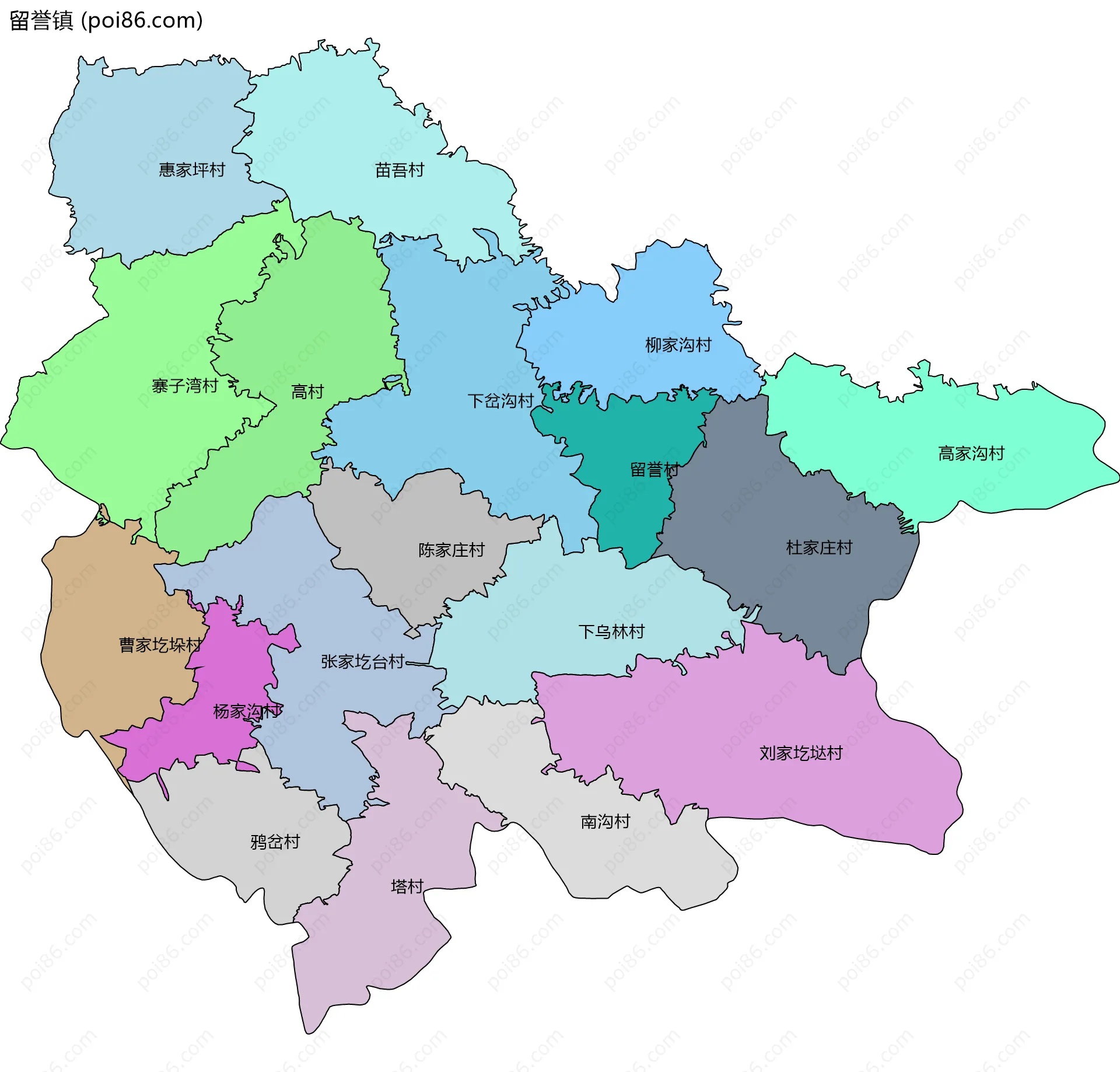 留誉镇边界地图(五级行政区划)