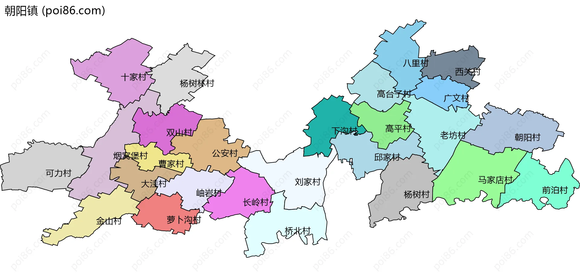 朝阳镇边界地图(五级行政区划)
