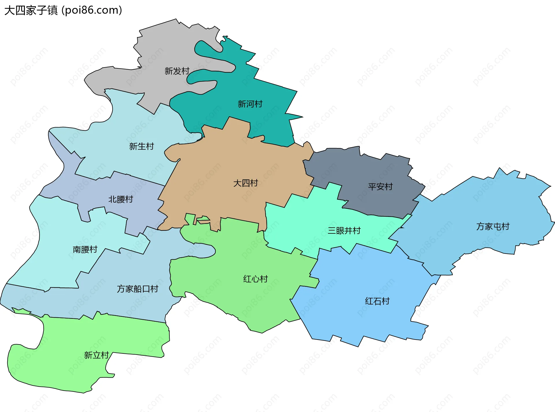 大四家子镇边界地图(五级行政区划)