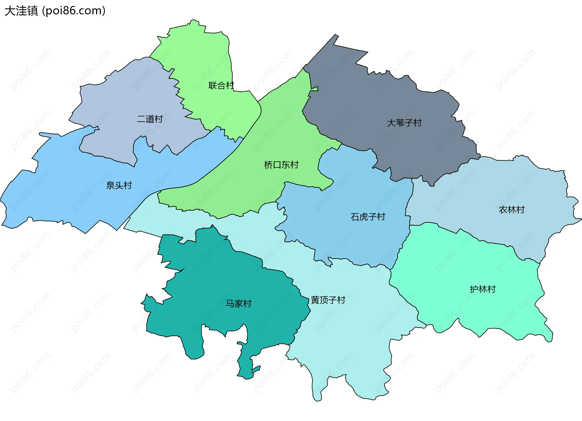 大洼镇边界地图(五级行政区划)