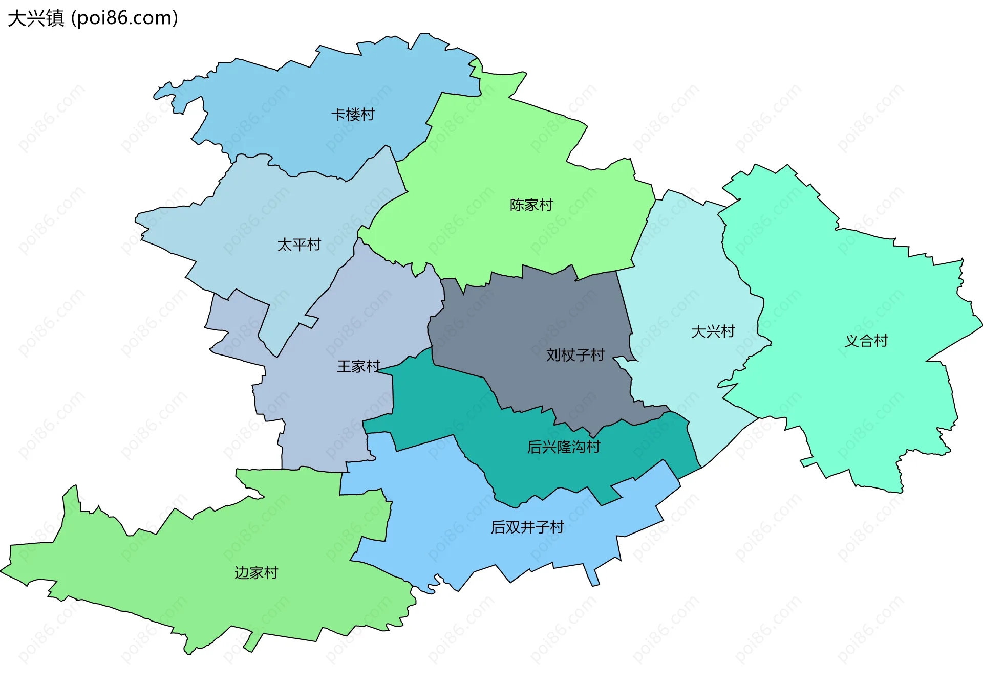 大兴镇边界地图(五级行政区划)