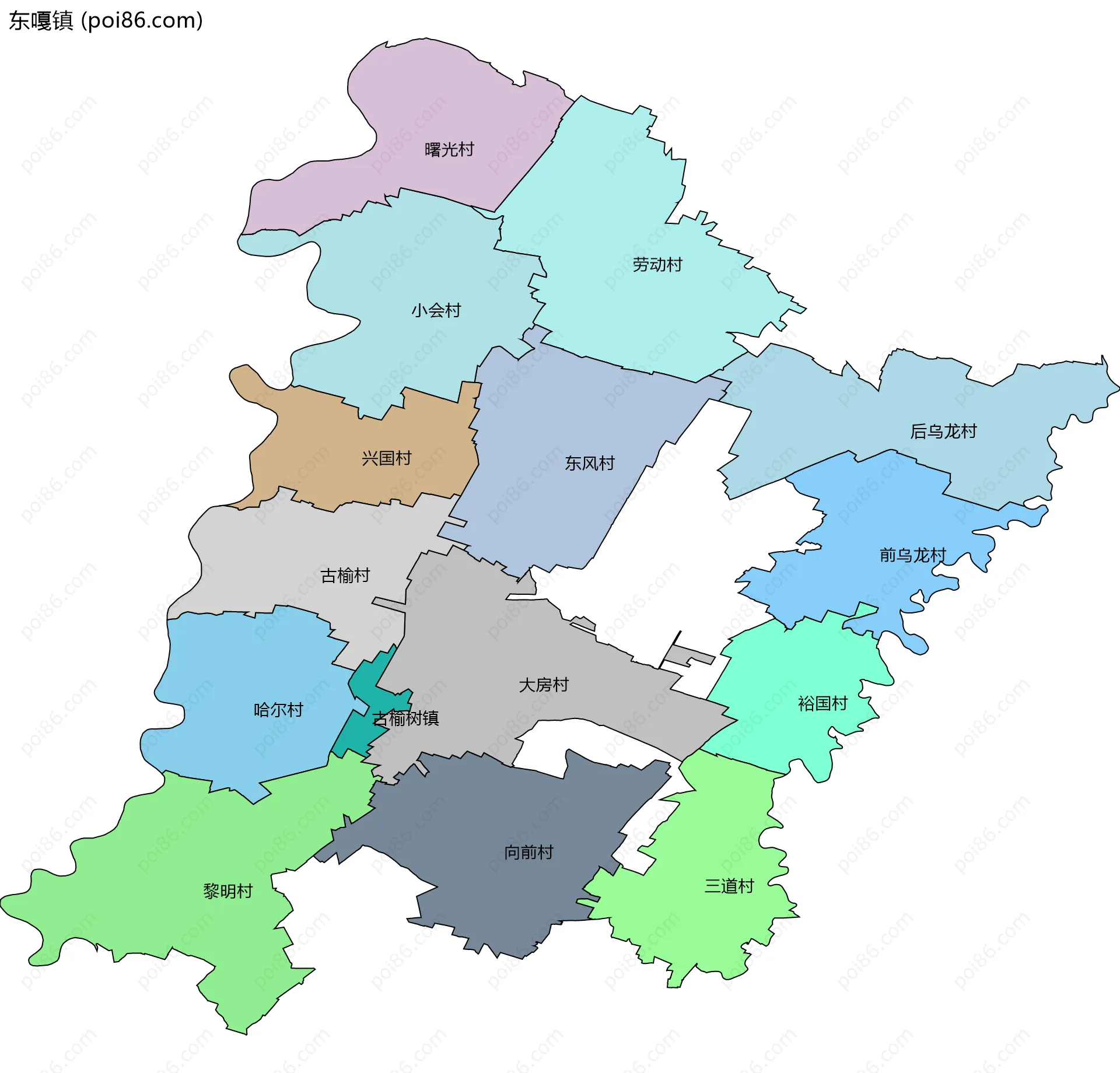 东嘎镇边界地图(五级行政区划)