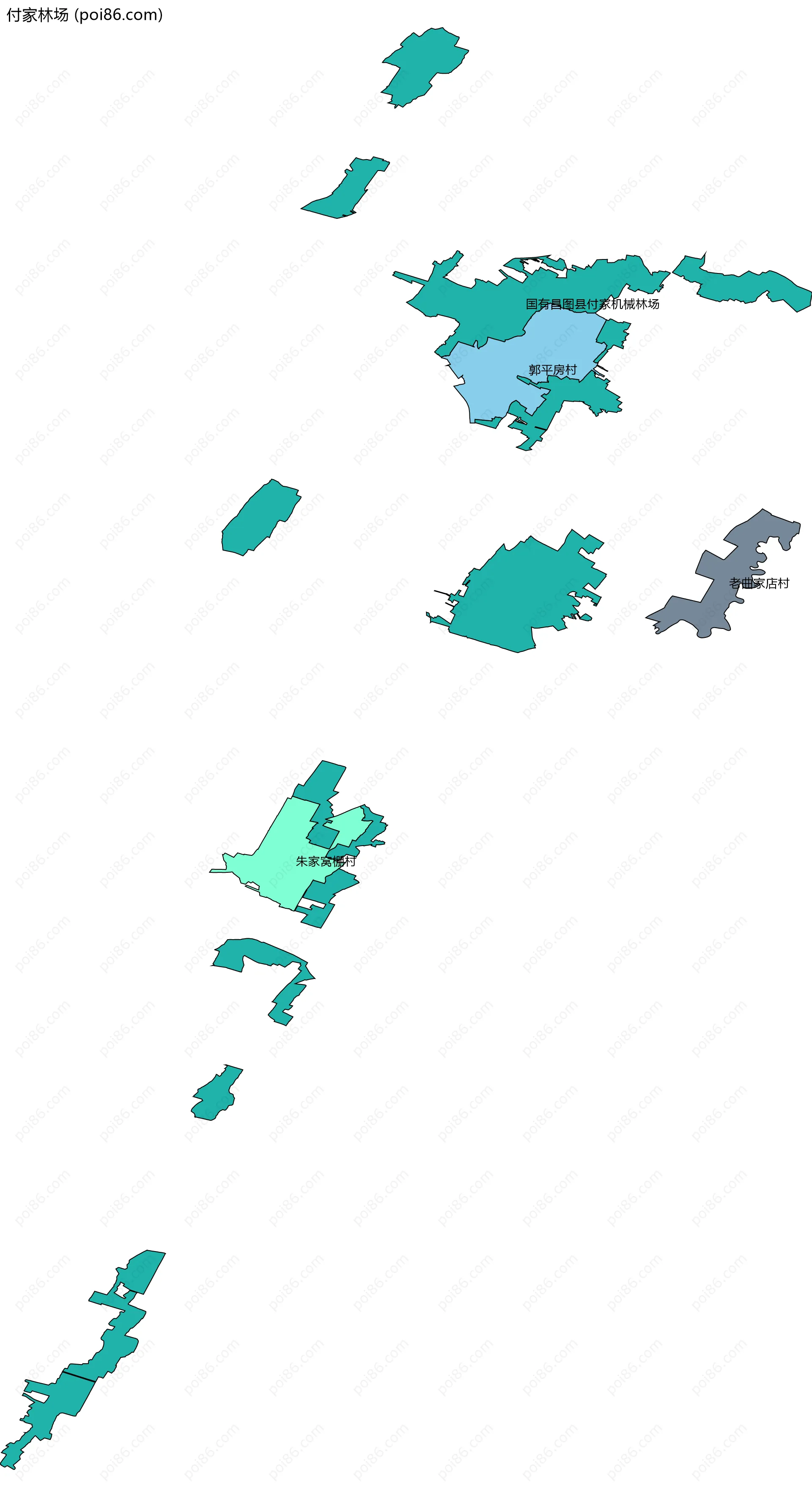 付家林场边界地图(五级行政区划)