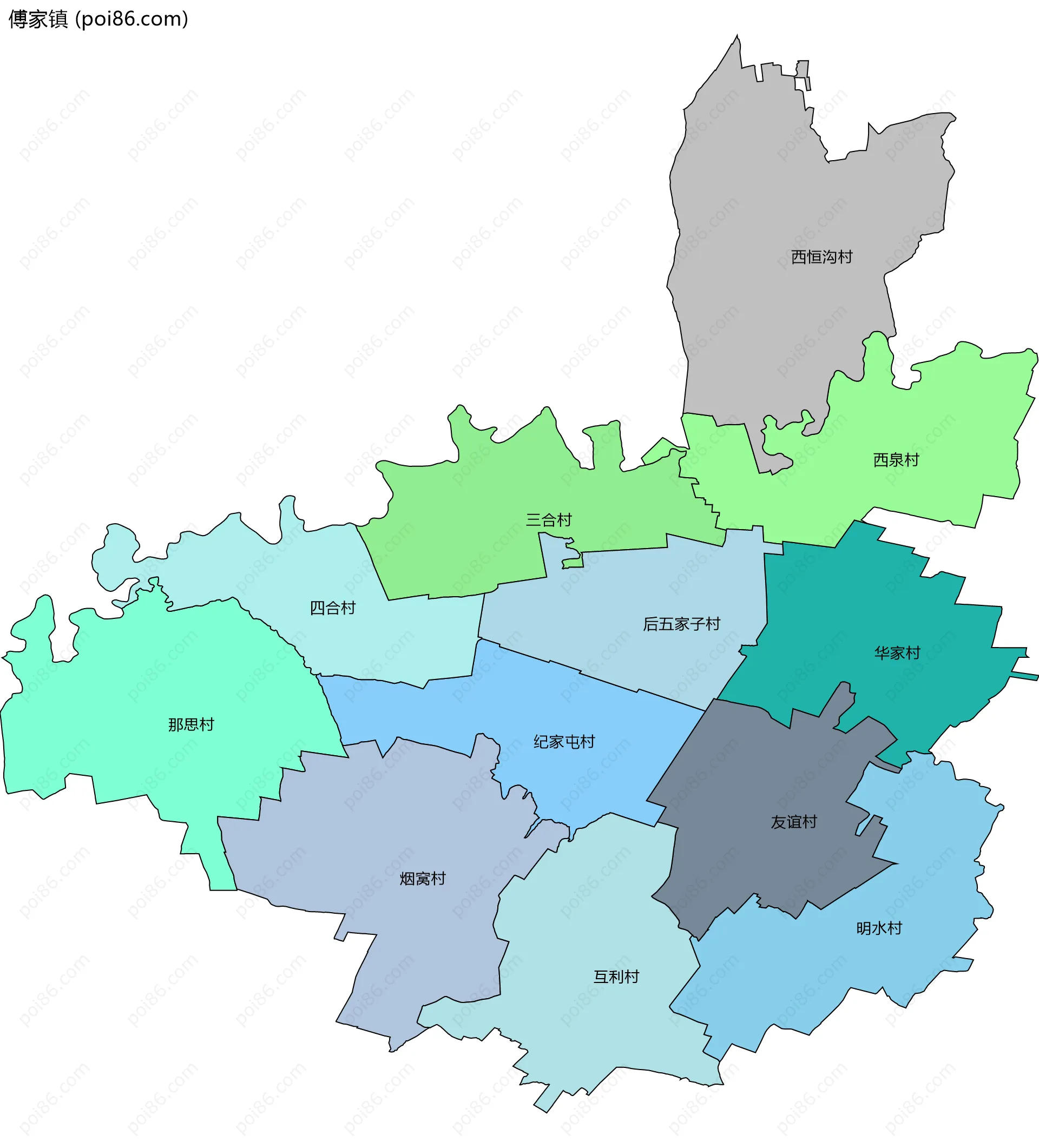 傅家镇边界地图(五级行政区划)