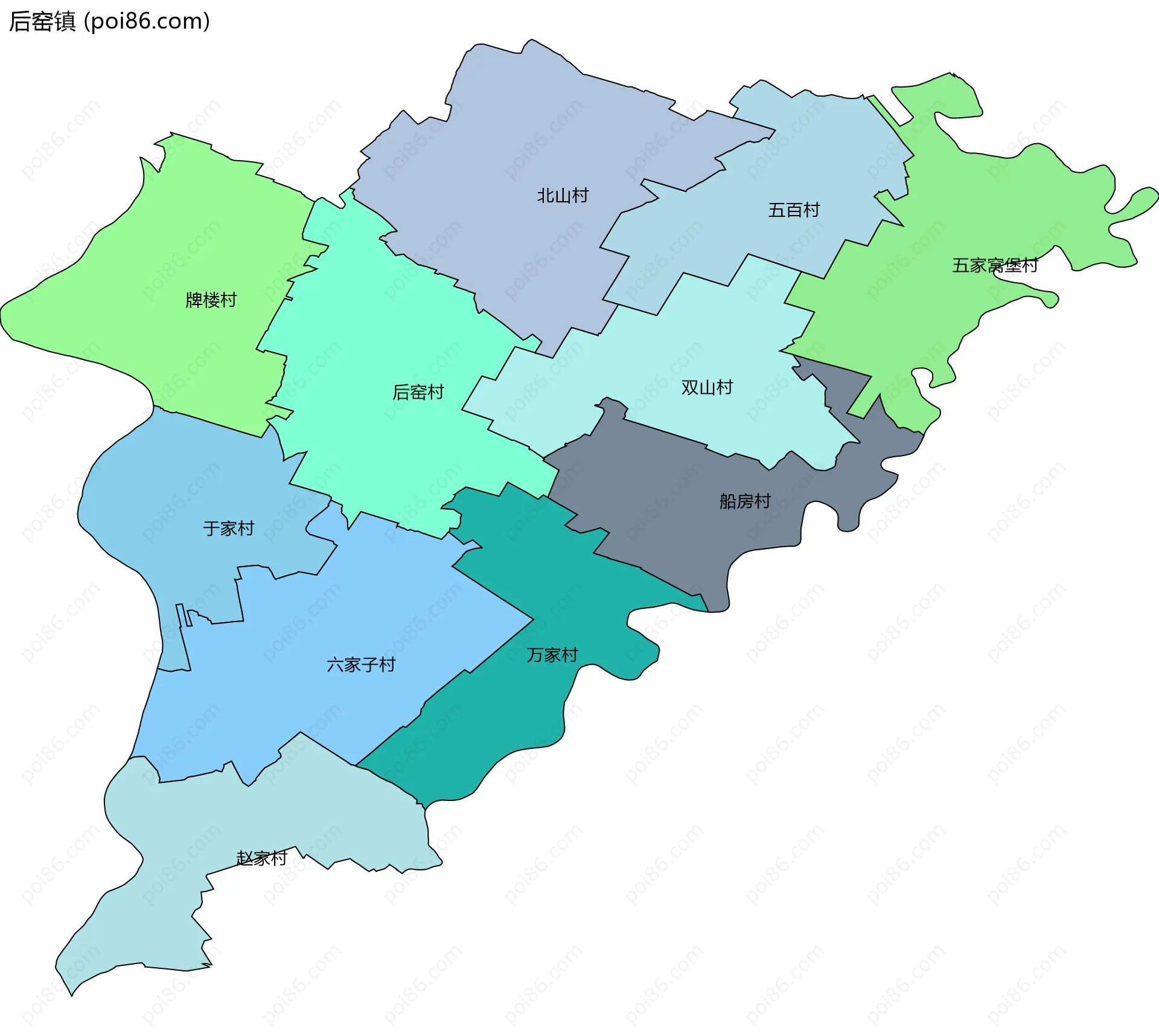 后窑镇边界地图(五级行政区划)