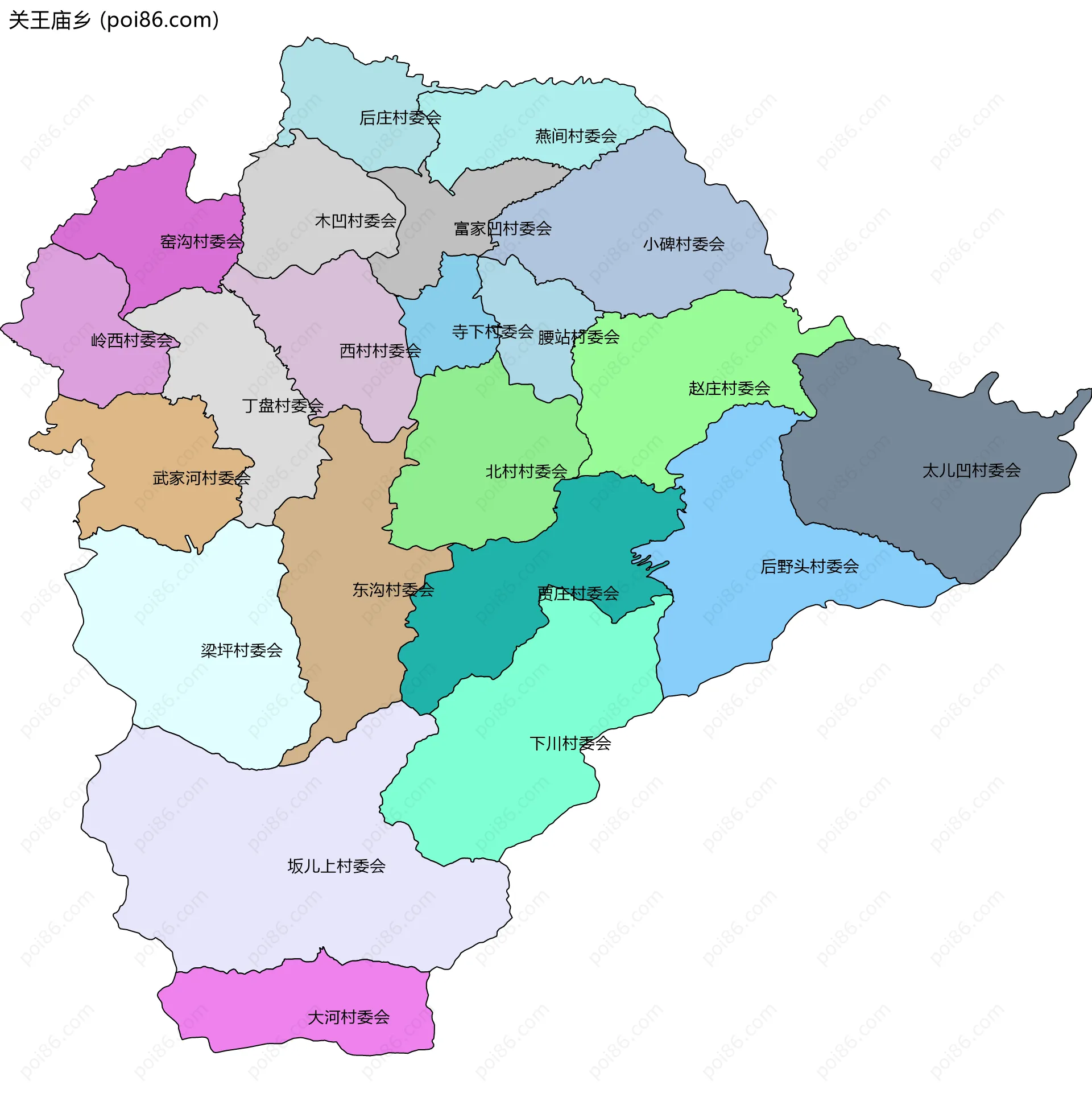 关王庙乡边界地图(五级行政区划)