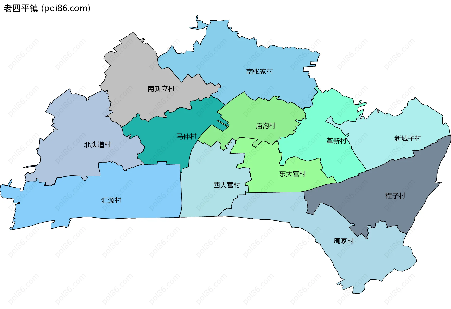老四平镇边界地图(五级行政区划)