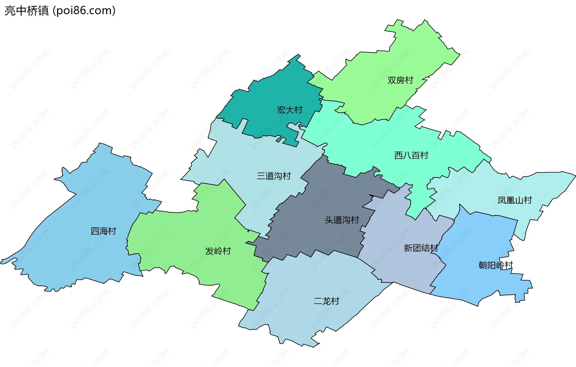 亮中桥镇边界地图(五级行政区划)