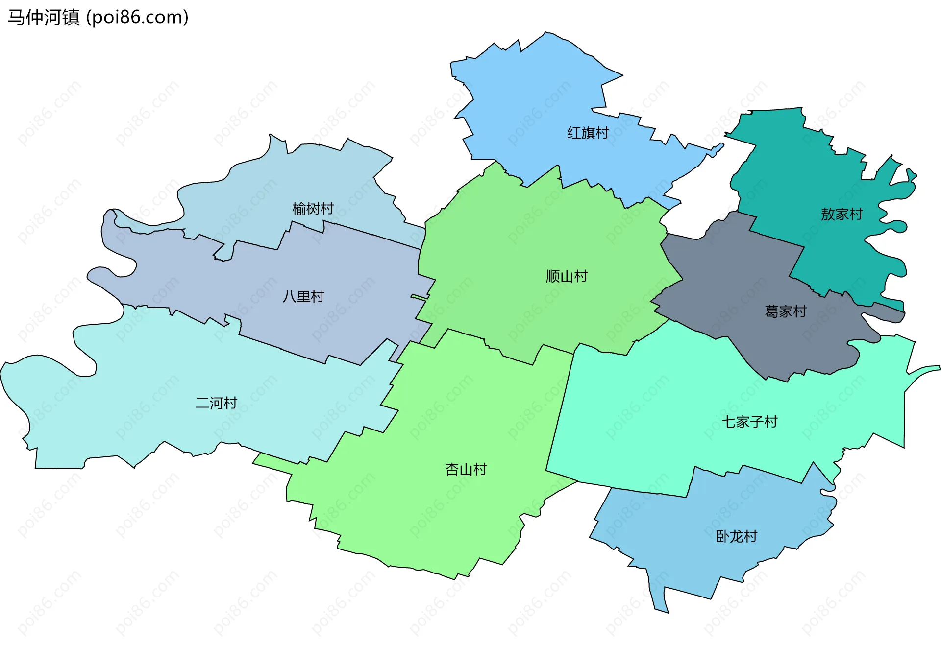 马仲河镇边界地图(五级行政区划)