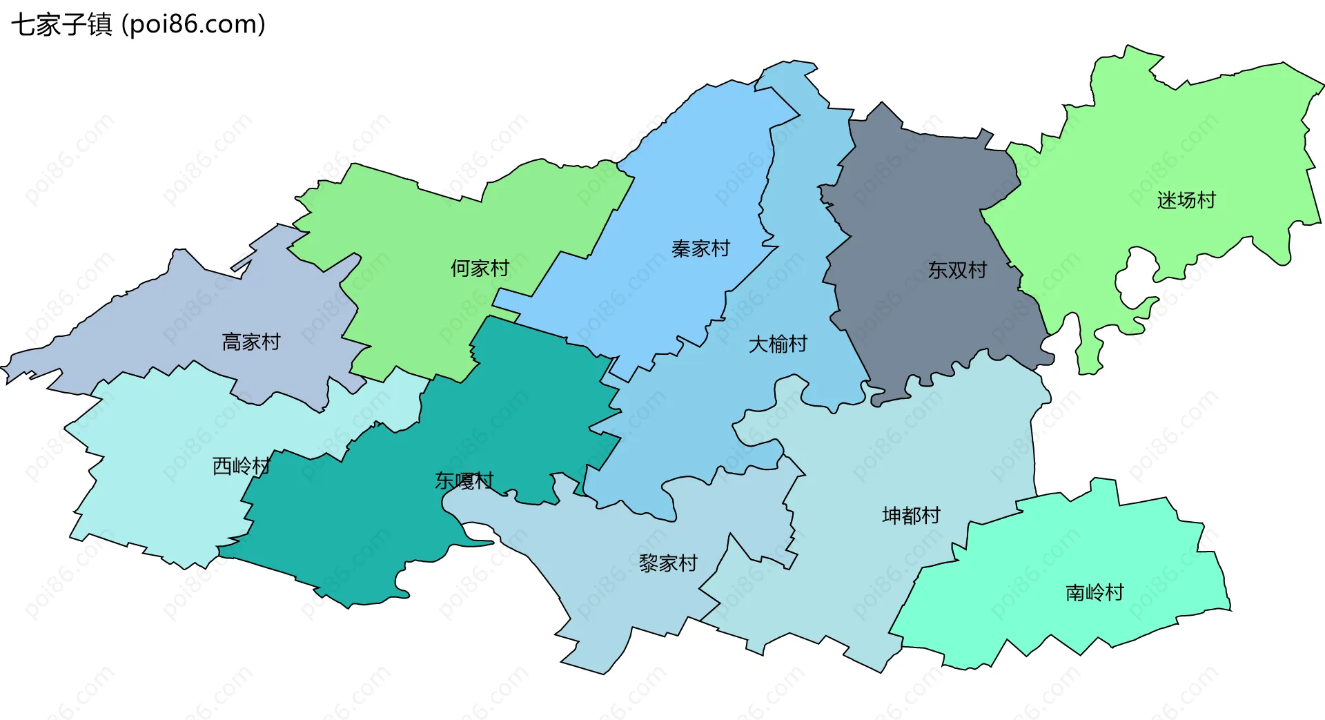 七家子镇边界地图(五级行政区划)