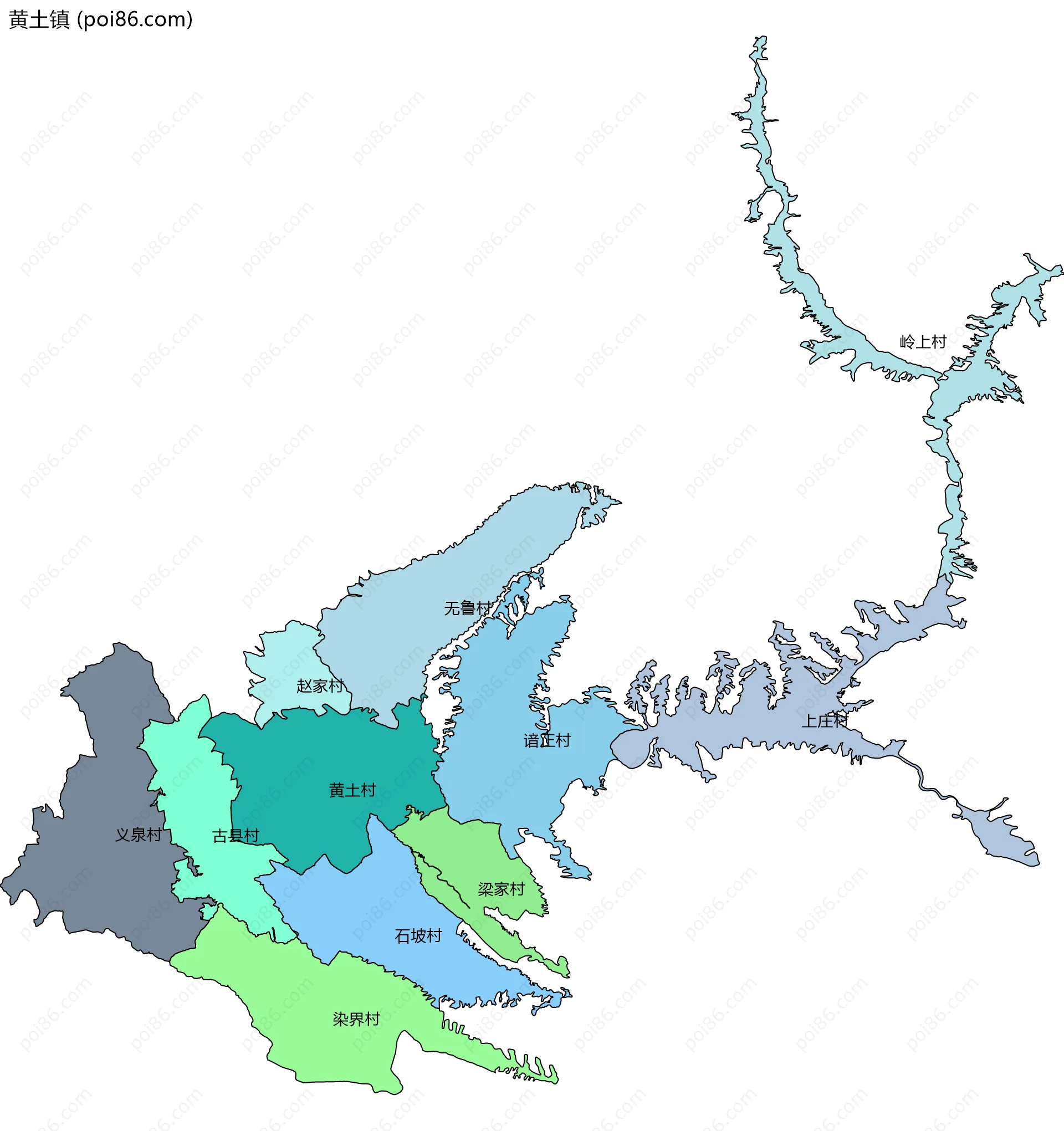 黄土镇边界地图(五级行政区划)