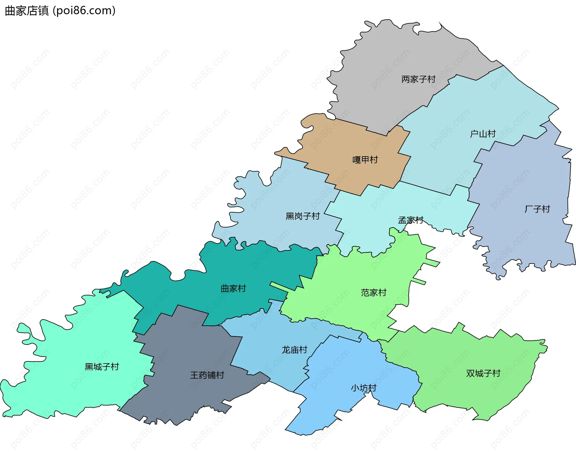 曲家店镇边界地图(五级行政区划)