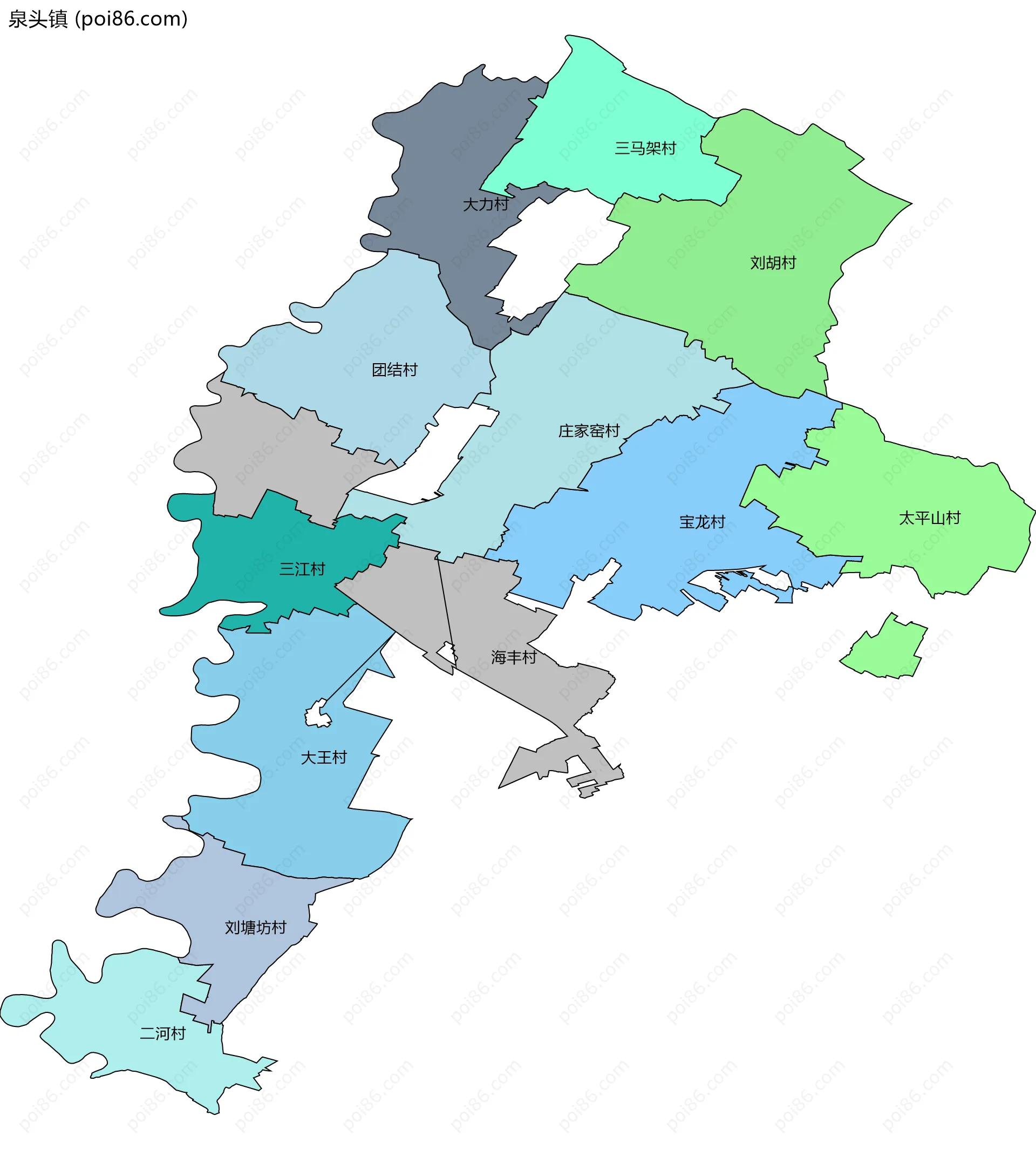 泉头镇边界地图(五级行政区划)