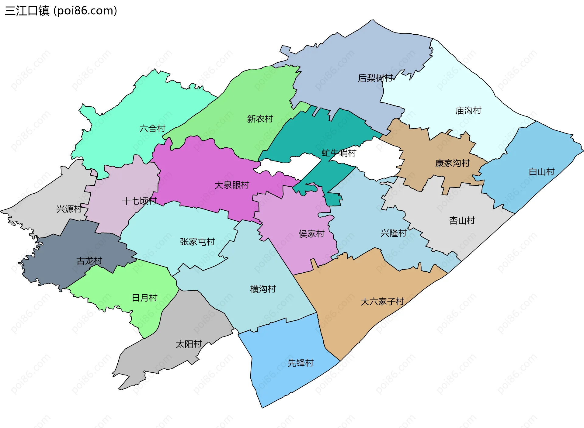 三江口镇边界地图(五级行政区划)